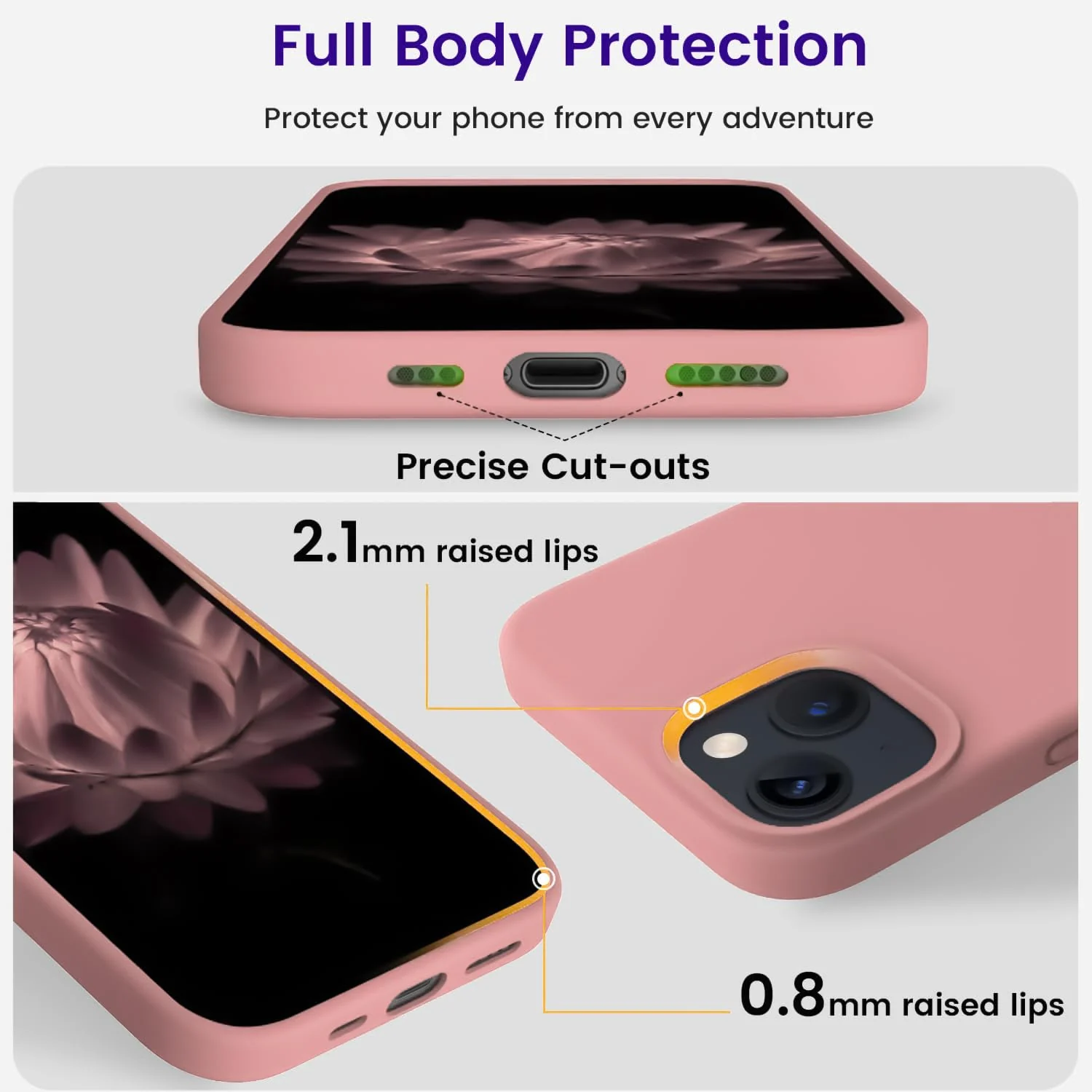 DL3 Mobilak Liquid Silicone Protective Case for iPhone 13 / iPhone 14 with Camera Protection and Microfiber Lining - Pstel Pink 2