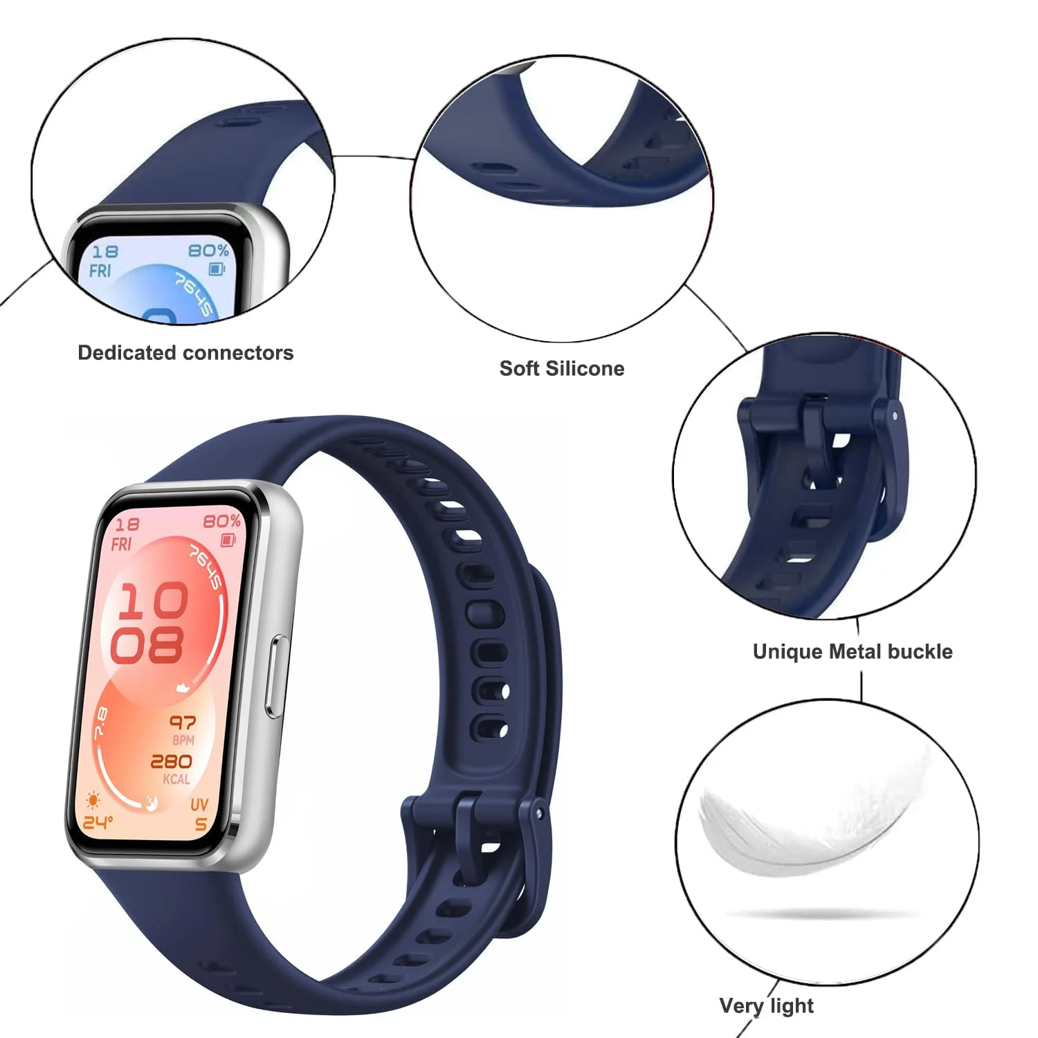 DL3 Mobilak Silicone Bracelet for Huawei Band 11/Band 11 Pro Strap, Soft Silicone Sport Band, Soft Breathable, for Huawei Band11/11 Pro Adjustable Replacement Strap - Midnight Blue