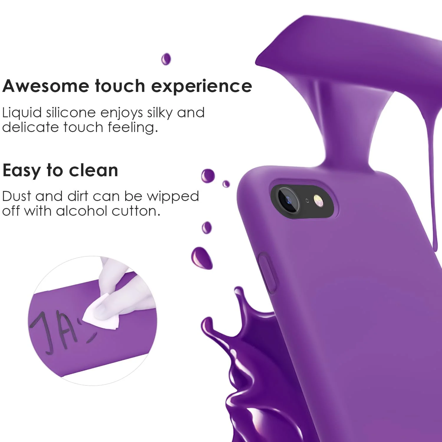 DL3 Mobilak Liquid Silicone Protective Case for iPhone SE 2022, SE 2020, iPhone 7, iPhone 8 with Camera Protection and Microfiber Lining - Purple
