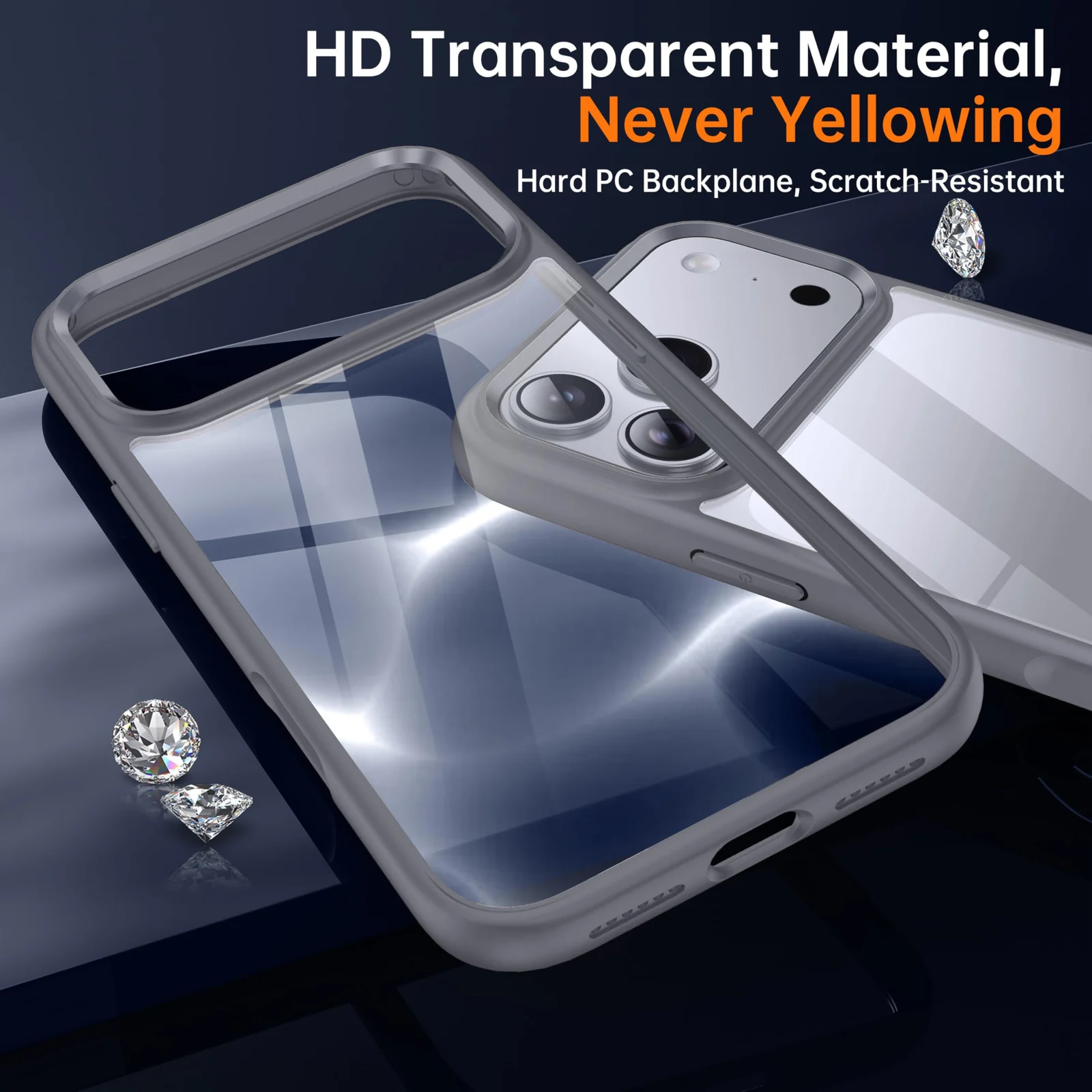 DL3 Mobilak Clear PC and TPU Protective Case for iPhone 17 Pro 6.3-Inch with Military-Grade Protection and Anti-Yellowing Design - Gray