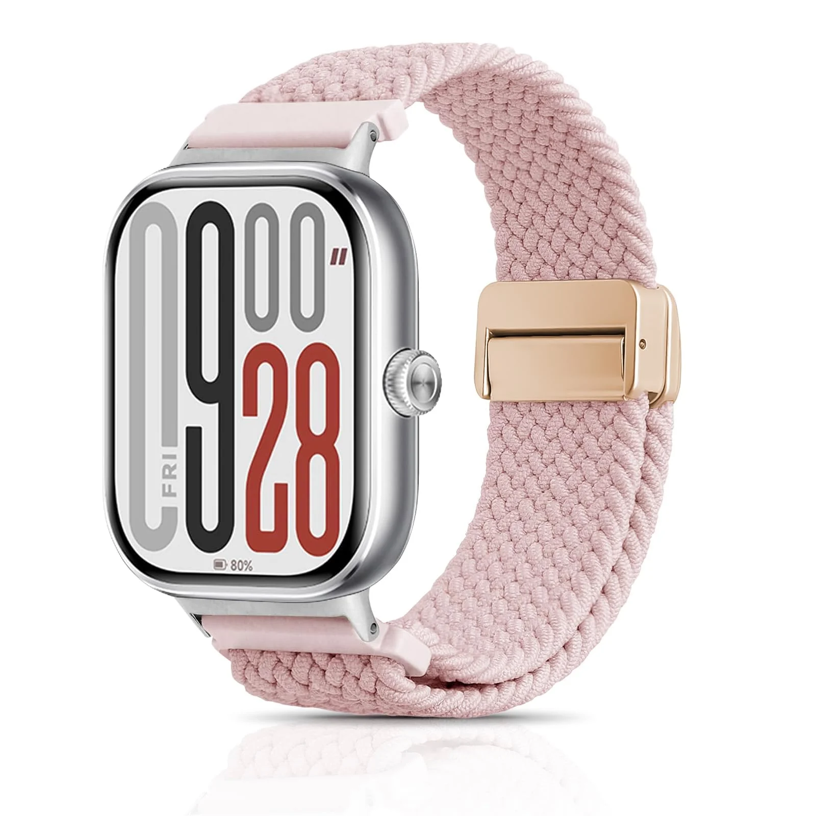 DL3 Mobilak Braided Bracelet Compatible with Redmi Watch 4/5 / 6 / Xiaomi Smart Band 8 Pro/Band 9 Pro, Nylon Magnetic Fabric Elastic Sport Nylon Replacement Strap for Men Women - Pink