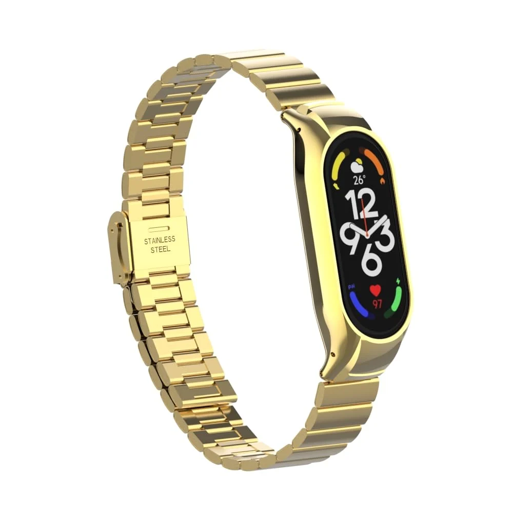 DL3 Mobilak Mi Band 6 Mi Band 5 Strap for Xiaomi Mi Band 5 6, Stainless Steel Watch Band Metal Replacement Bracelet Wristband for M5 M6 - Gold