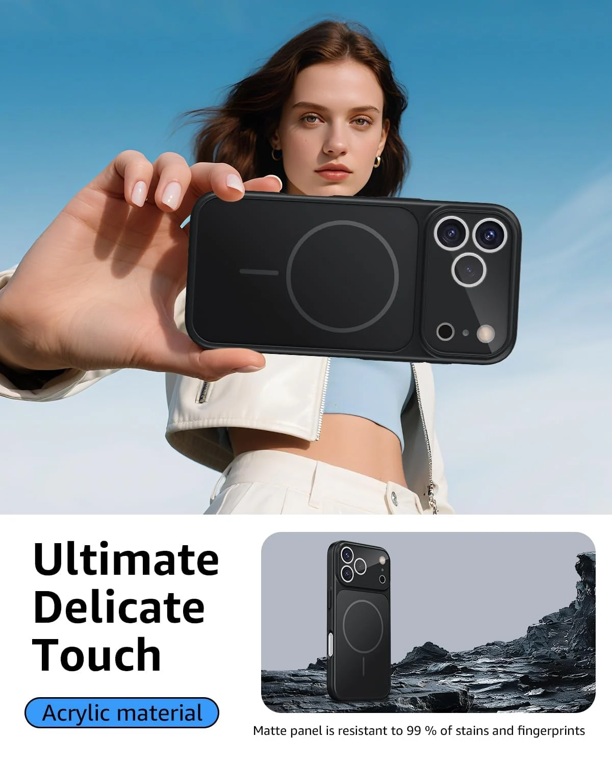 DL3 Mobilak Case for iPhone 17 Pro Max, Compatible With MagSafe Protective Cover, Hard PC Back with Glass Camera Panel, Built-in Camera Guard, Slim Shockproof Case - Black