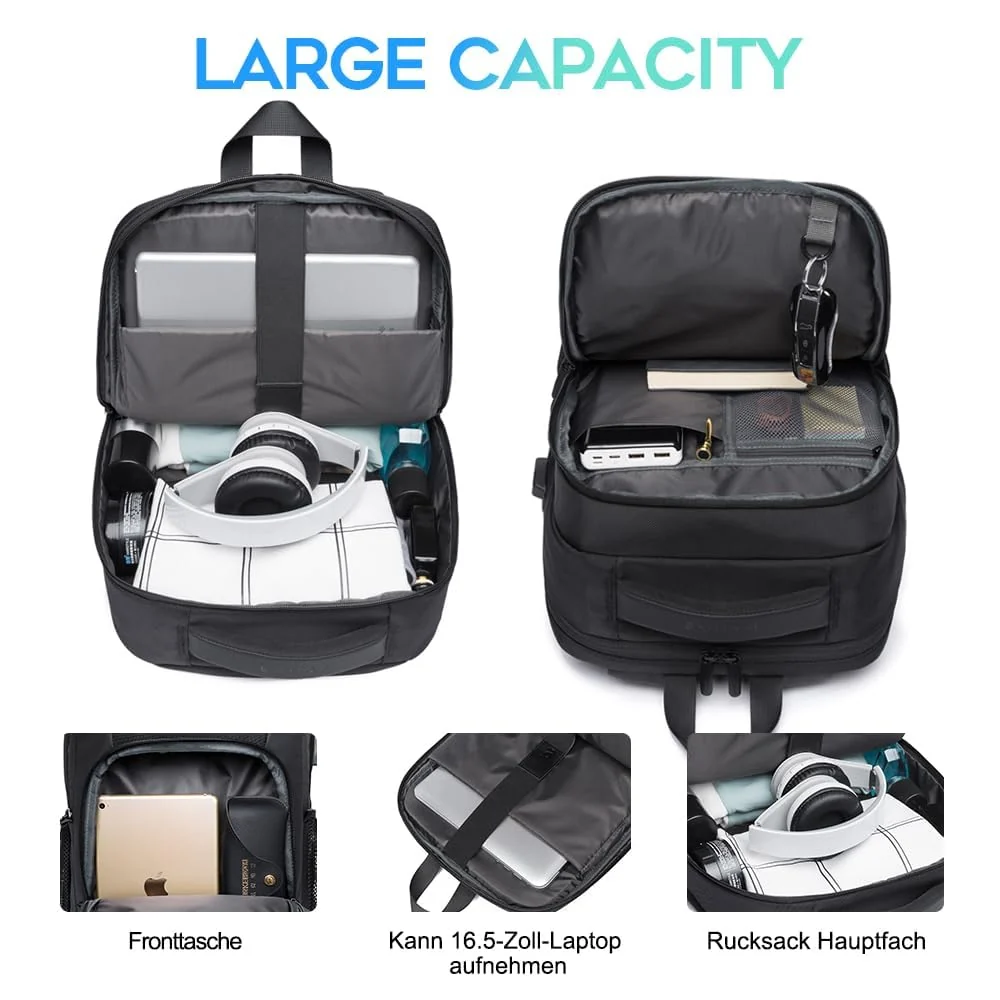 Mobigon Business Laptop Backpack, 15.6 Inch Travel Laptop Bag Rucksack with USB Charging Port, Water-Resistant Bag Daypack for Work College Computer Men Women Backpack - Black