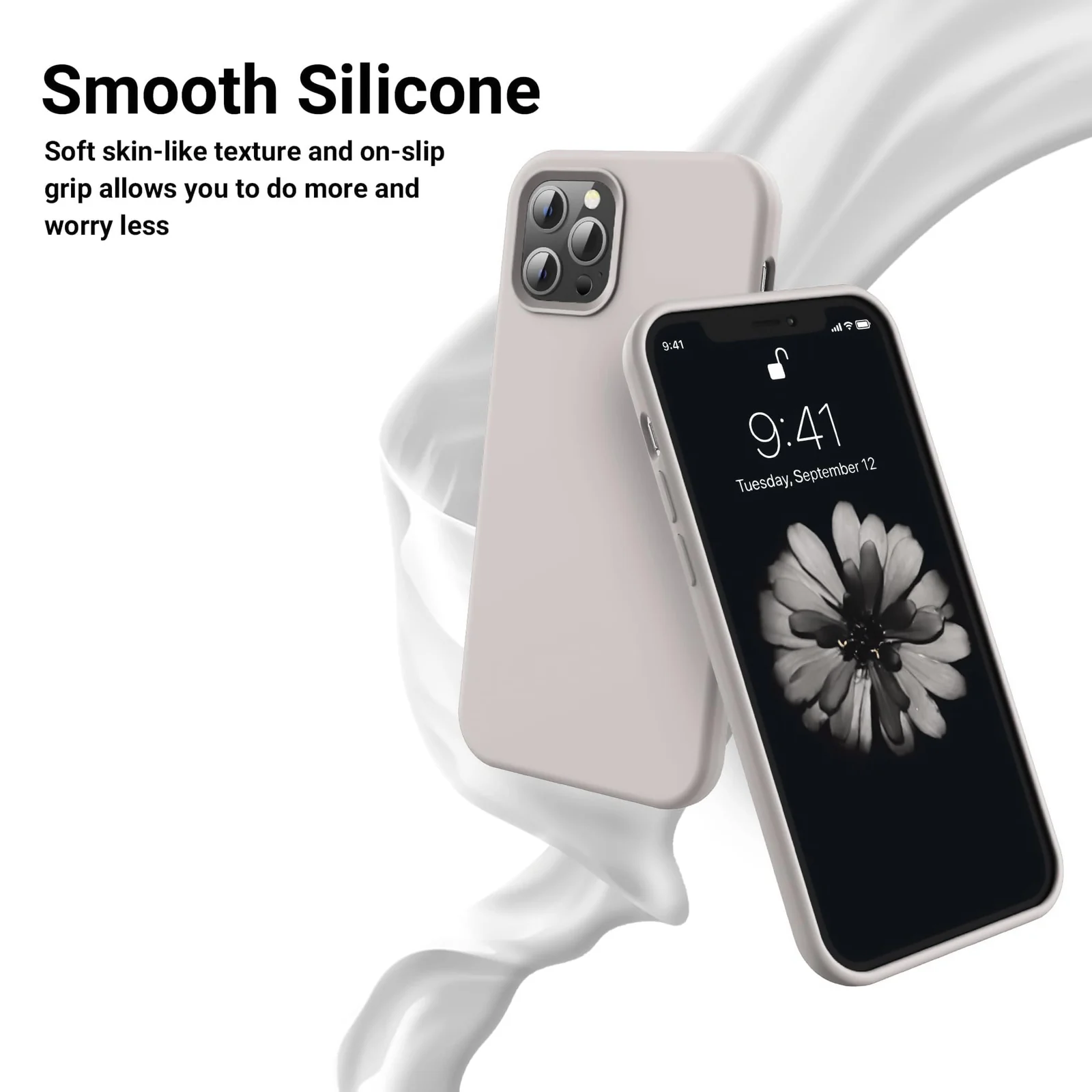 DL3 Mobilak Liquid Silicone Protective Case for iPhone 12 Pro Max (6.7 Inch) with Camera Protection and Microfiber Lining - Off White 2