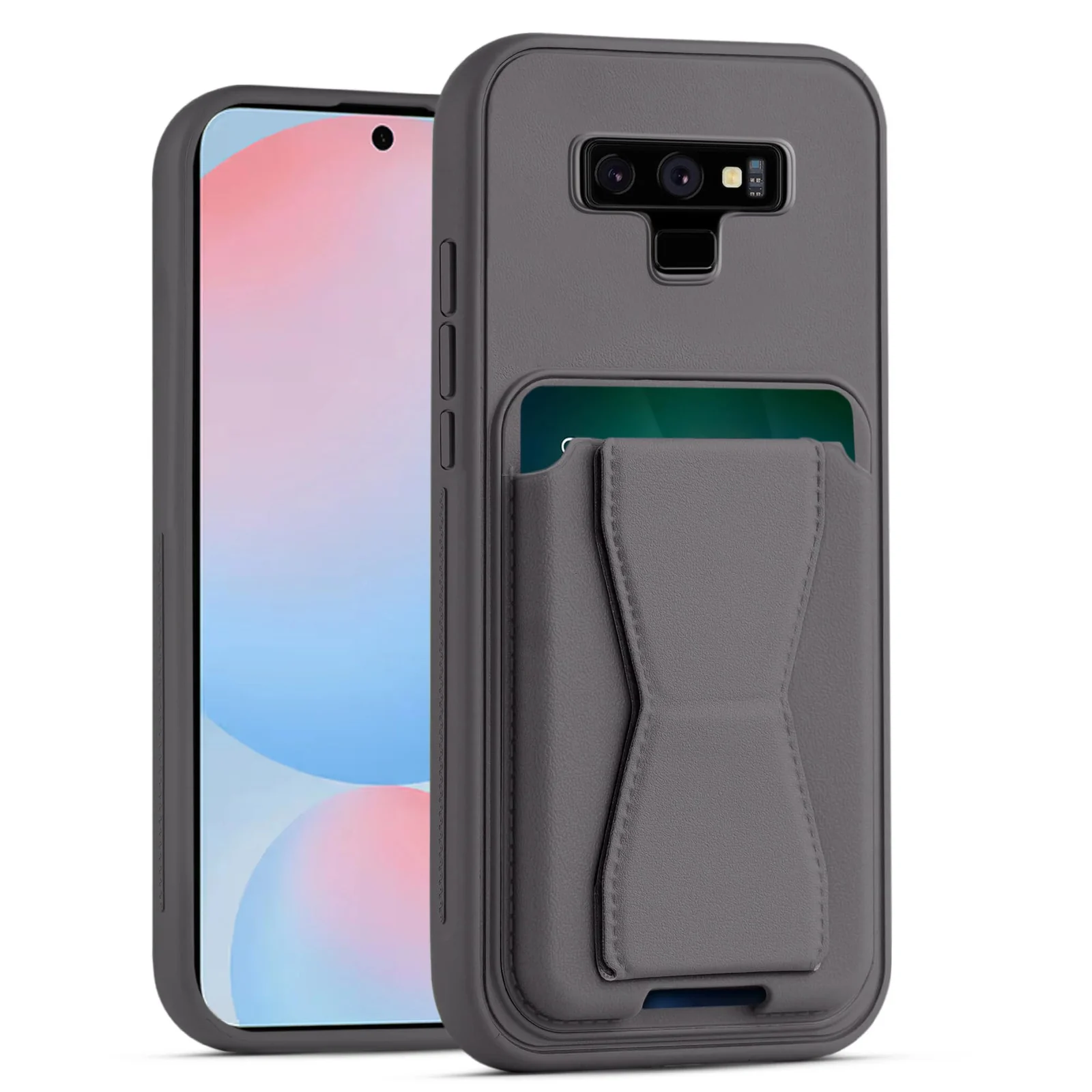 DL3 Mobilak Leather Wallet Case with Card Slot for Samsung Galaxy Note 9 with Camera Protection and Shockproof Design - Dark Gray