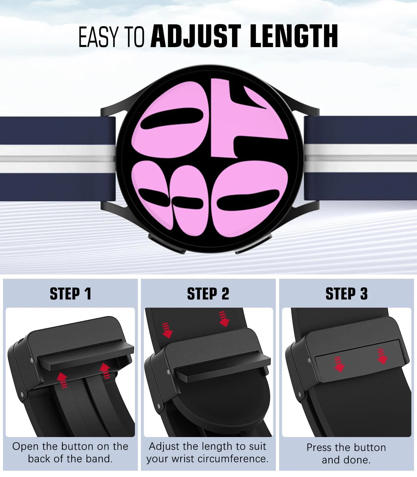 DL3 Mobilak Strap Silicone Magnetic Buckle 20MM For Samsung Gear Sport/Watch 6/5/4/5 Pro 45mm/S2 classic/active 2 40mm 44mm/Amazfit GTS 2/2e/GTS 3/3 Pro/GTS 4/GTS 2 Mini/3 Mini/4 Mini/Bip 3/Bip 3 Pro - A.Blue White