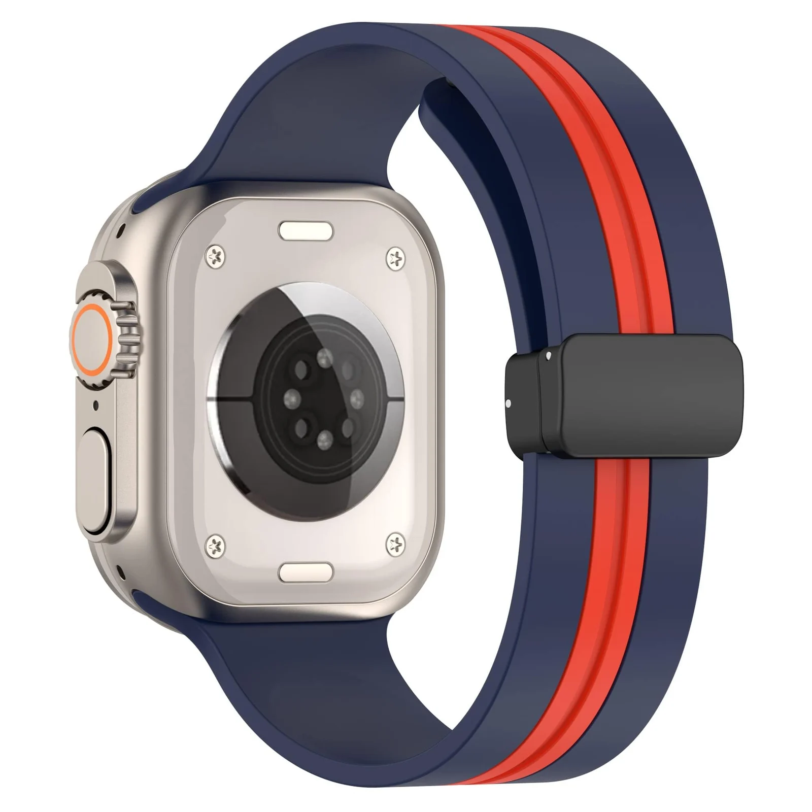 DL3 Mobilak Magnetic Bands for Apple Watch Ultra/Ultra 2 Band 49mm 45mm 44mm 42mm 41mm 40mm 38mm, Soft Sport Silicone Strap for iwatch Series 9/8/7/6/5/4/3/2/1/SE (42mm/44mm/45mm/49mm) - Blue Red