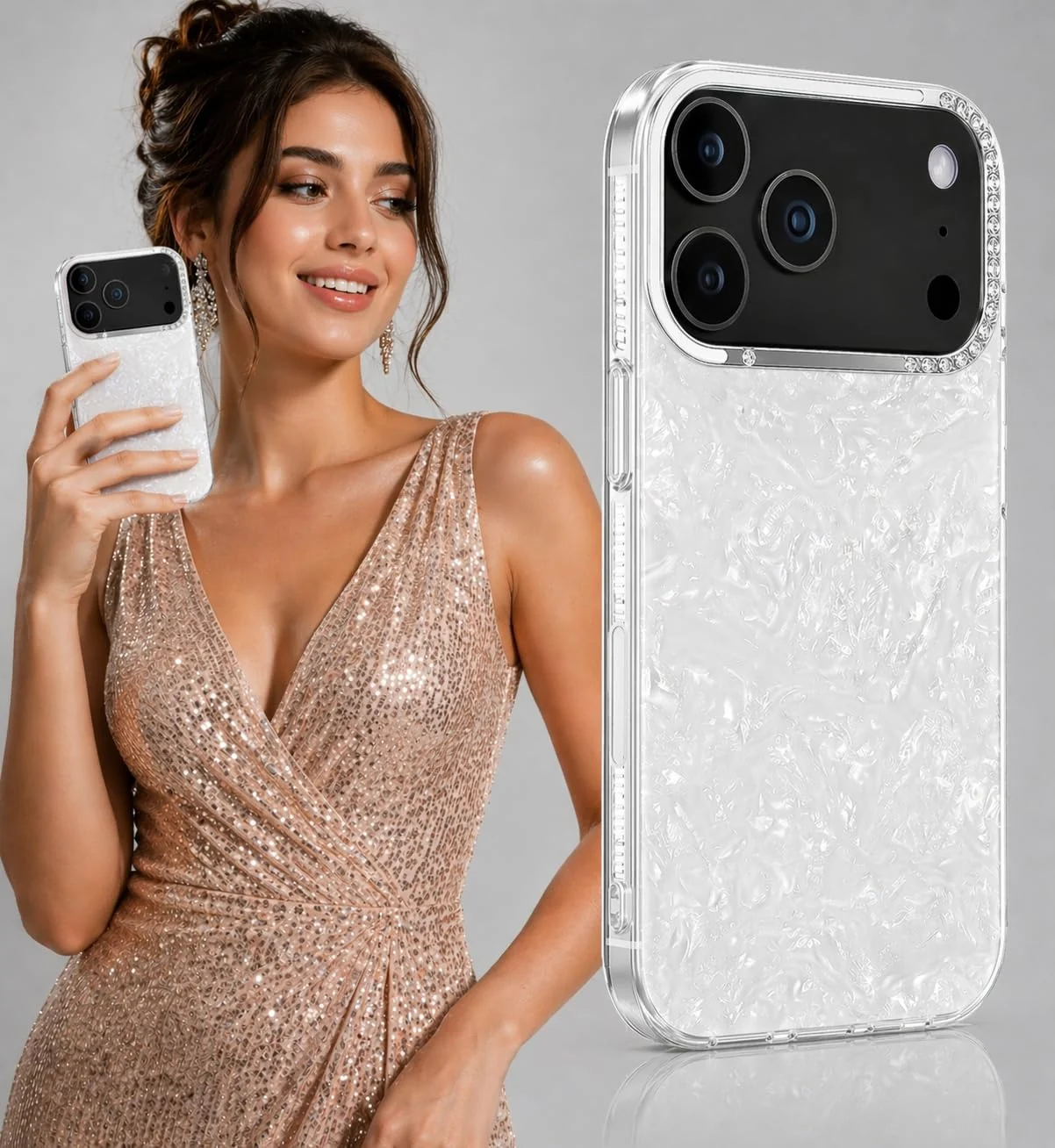 DL3 Mobilak Glitter Rhinestone Protective Case for iPhone 12 Pro with Shockproof Design - White