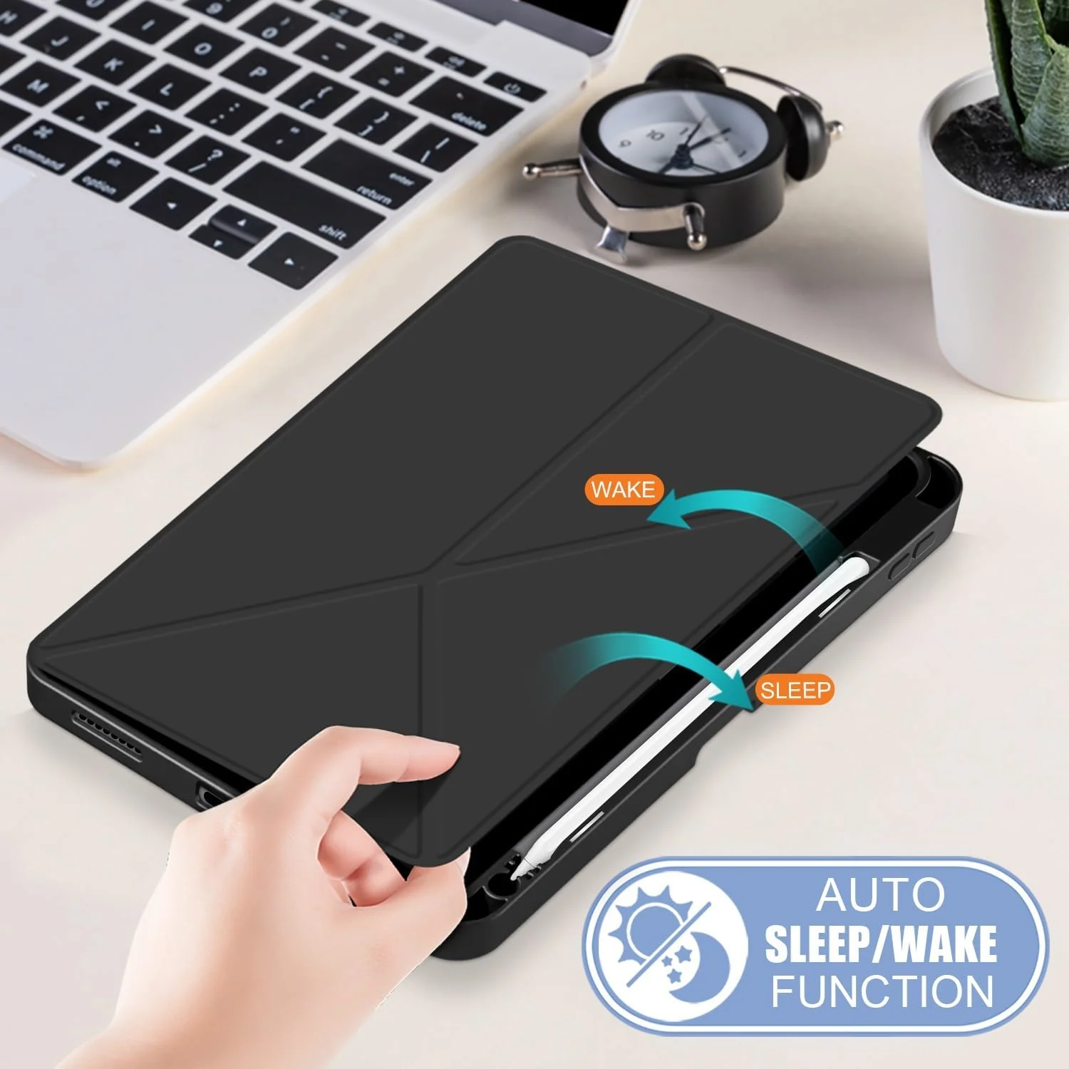DL3 Mobilak For Samsung Galaxy Tab A7 Lite 8.7 Inch 2021 Model (SM-T220/T225/T227) Case, Smart Stand, Pencil Holder, Shockproof Slim Lightweight Leather Cover, Modern Abstract Design - Black