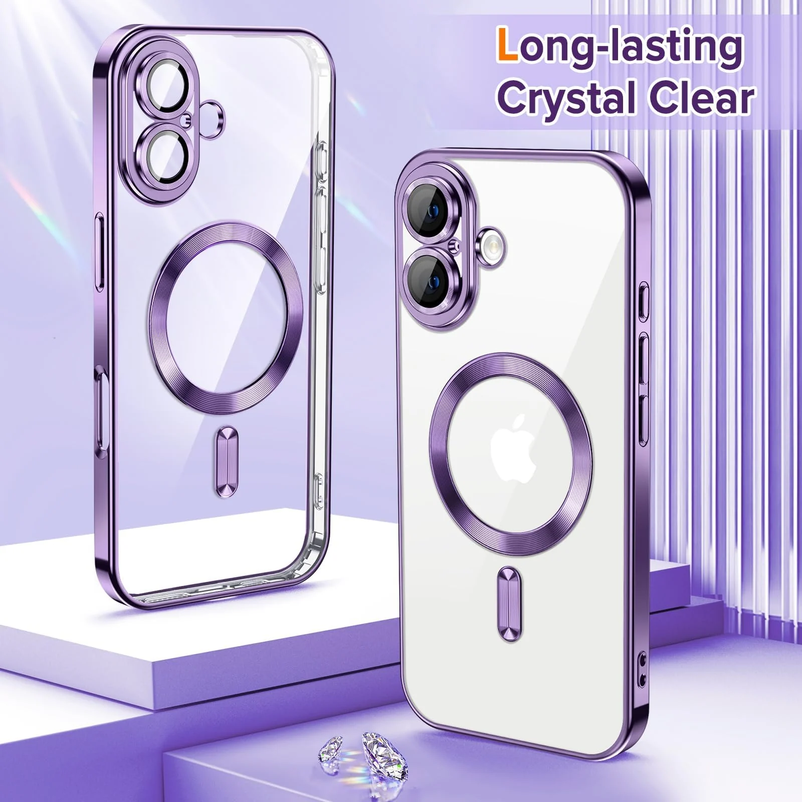 DL3 Mobilak Clear MagSafe-Compatible Magnetic Case for iPhone 16 6.1 with Camera Protection and Shockproof Design - Purple