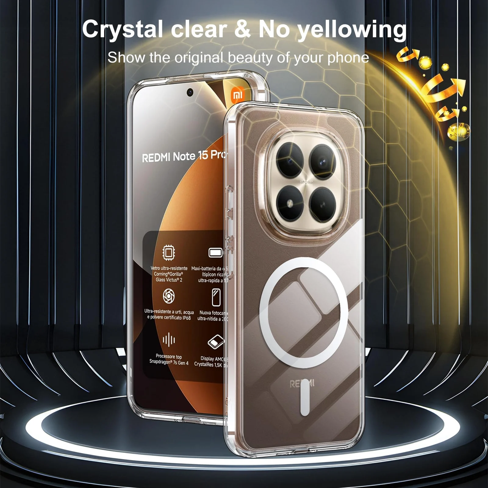 MOBIGON Slim Magnetic MagSafe-Compatible Phone Case for Xiaomi Redmi Note 15 Pro Plus 5G, Clear
