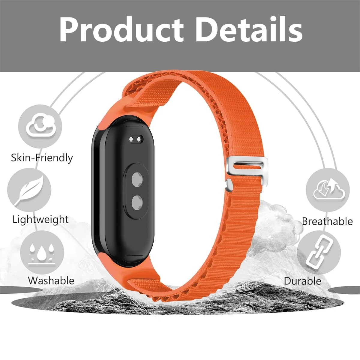 DL3 Mobilak Nylon Strap for Xiaomi Mi Band 9/Mi Band 8/Smart Band 8/Smart Band 9, Nylon Titanium G Hook Band, Upgraded Nylon Watch Band, Adjustable Replacement Strap for Xiaomi Band 8 | 9 - Orange