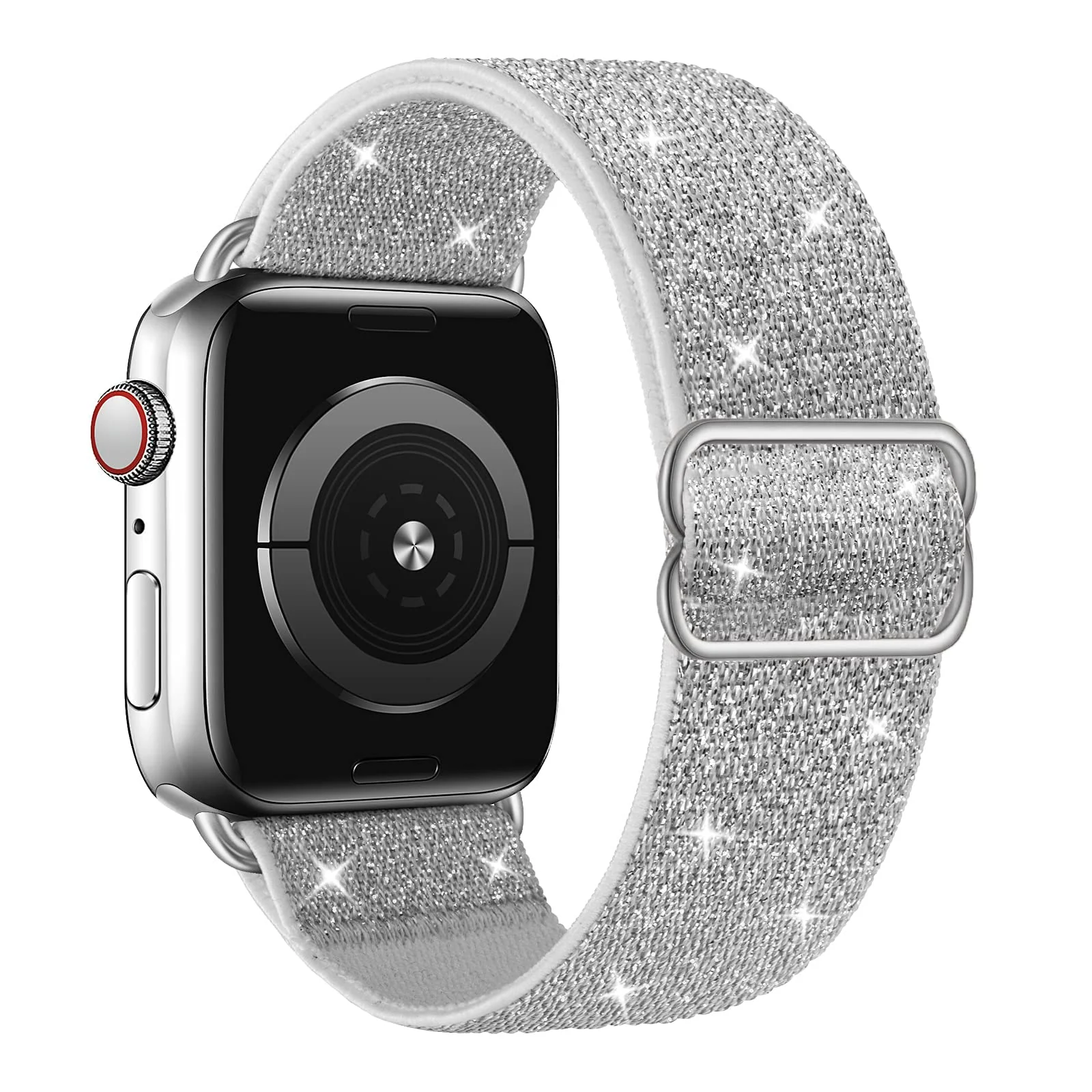 DL3 Mobilak Nylon Solo Loop Stretchy Straps For Apple Watch Band 49mm 45mm 44mm 42mm 41mm 40mm 38mm, Elastic Wristbands for Series 8 Ultra 7 6 5 4 3 2 1 Se (Silver, 38MM/40MM/41MM), unisex-adult - Black