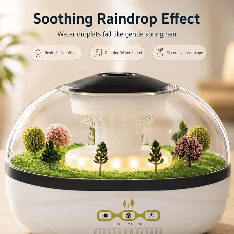 MOBIGON Raindrop Aroma Diffuser 400ML Humidifier | Quiet operation, 2/4H Timer, Warm Night Light, Fine Mist, Creative Micro Landscape Design, Auto Shut-Off for Office Home, Bedroom,Yoga,Meditation - Style-1