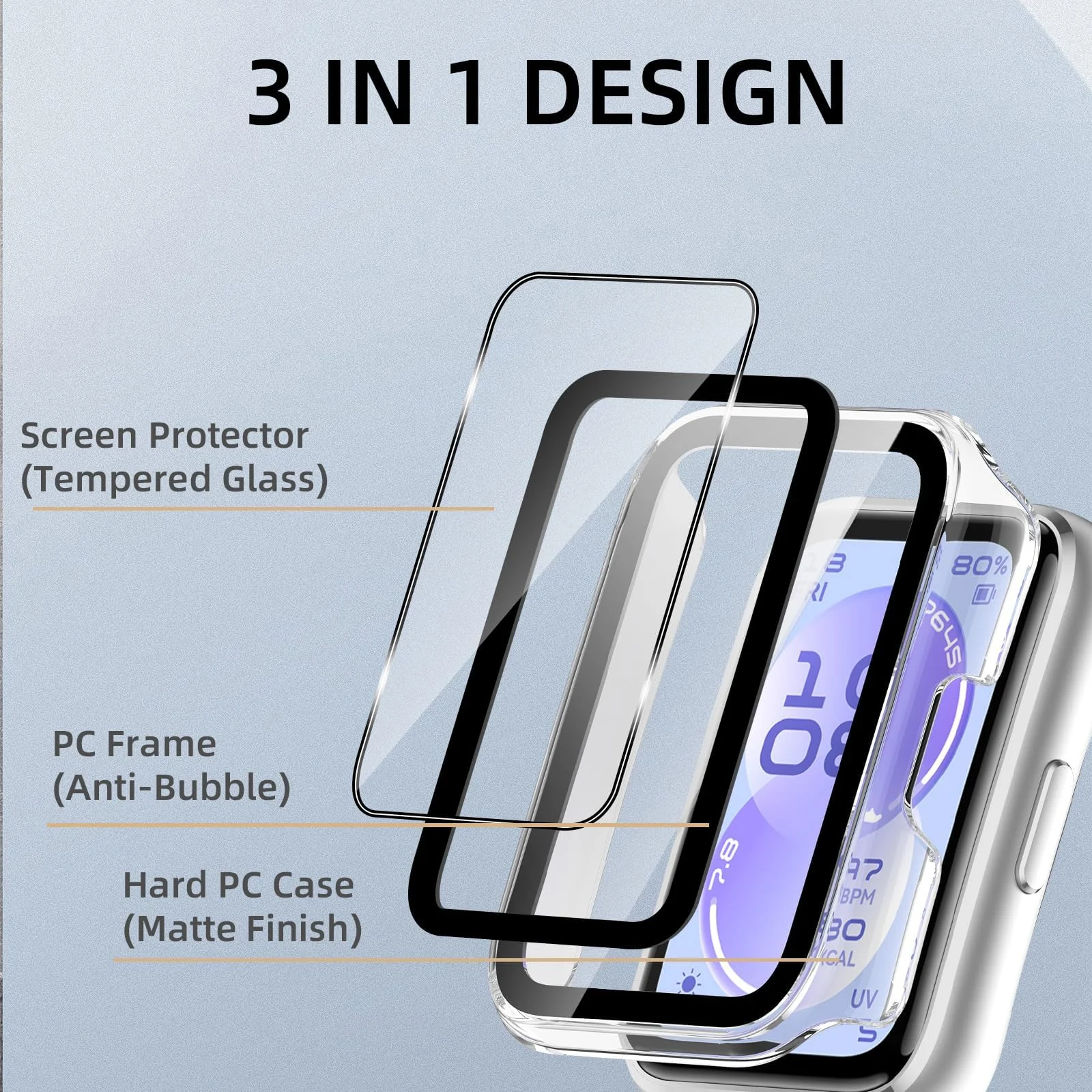 DL3 Mobilak Case with Screen Protector for Huawei Band 11, Bumper Full Coverage Hard PC Overall Protective Cover, Built-in Tempered Glass Film High Sensitivity For Huawei Band 11 - Clear