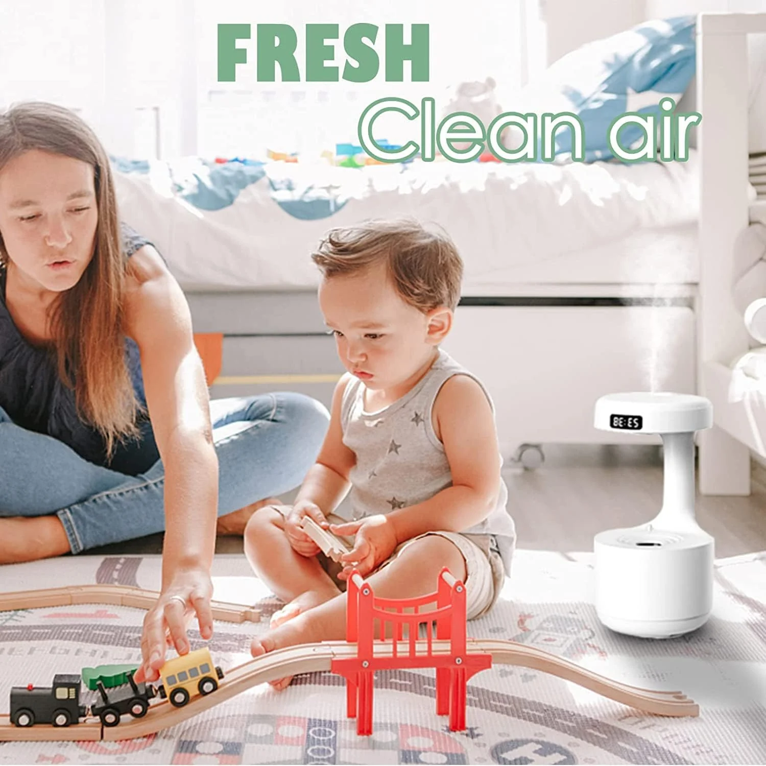 MOBIGON Anti-Gravity 600 ml Humidifier with Clock, White