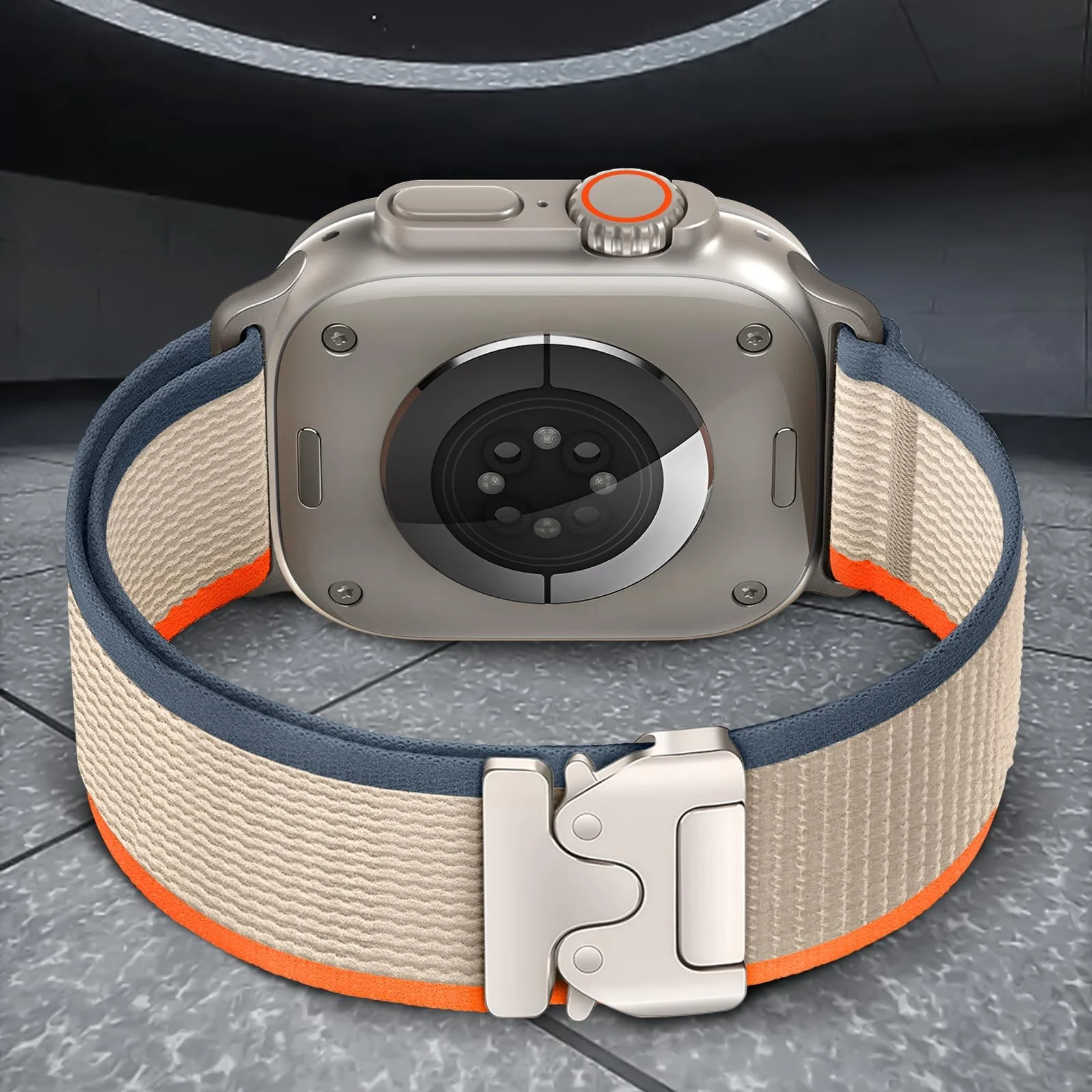 DL3 Mobilak Stretchy Nylon Strap for Apple Watch Ultra 3 2 1 Strap 49mm 46mm 45mm 44mm 42mm iWatch Straps for Men Women, Parachute Clasp Elastic Sport Band for Apple Watch Series 11 10 9 8 7 6 5 4 3 SE/2 - Orange | Beige