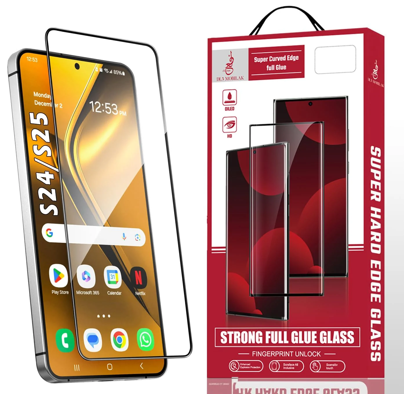 DL3 Mobilak Screen Protector for Samsung Galaxy S25 / Samsung Galaxy S24, Tempered Glass Screen Saver Premium HD Protective, Scratch Resistant, NO-Bubble, 9H Hardness, Full Coverage Film - Clear