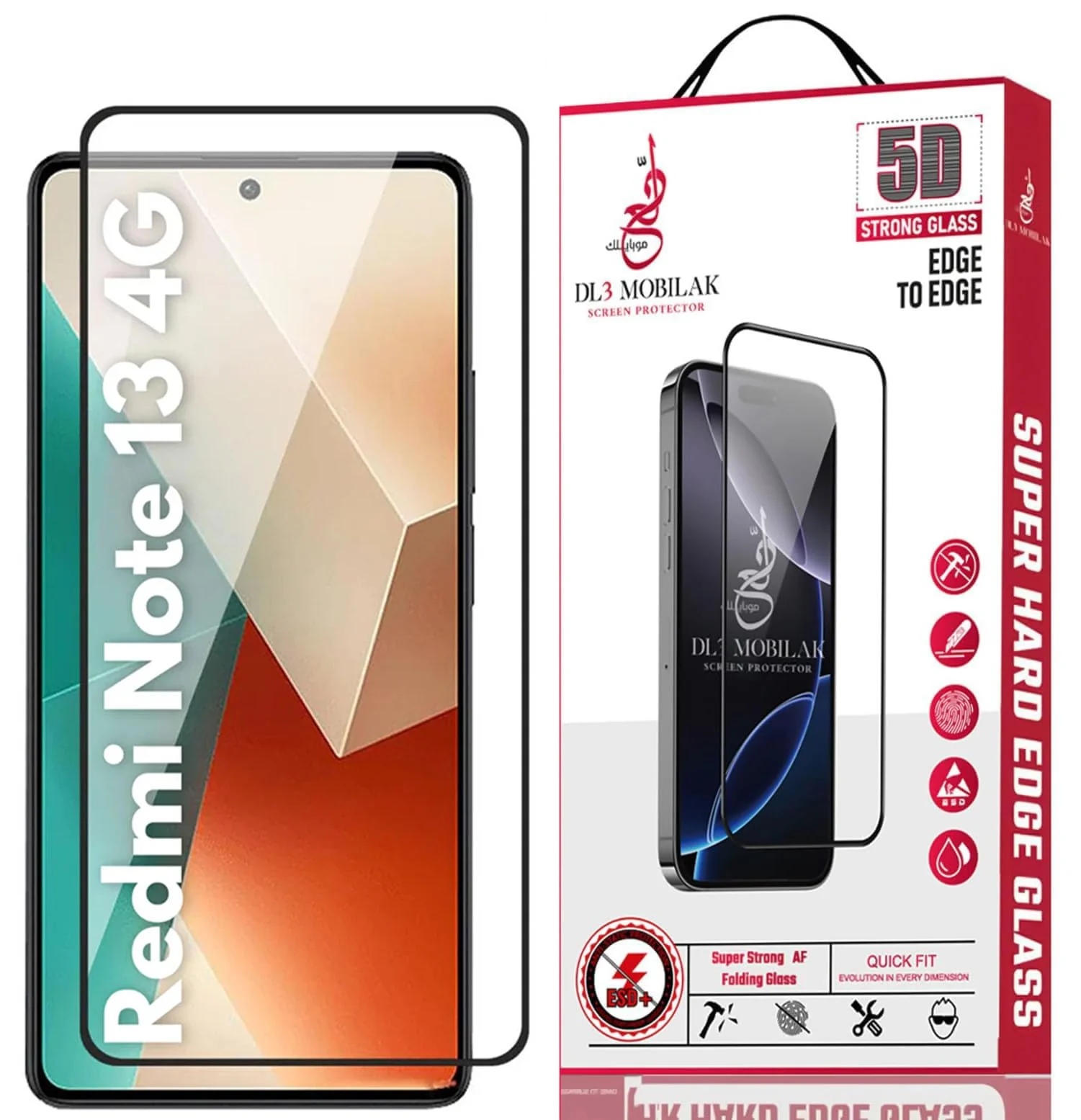DL3 Mobilak 5D Full Glass Screen Protector For Xiaomi Redmi Note 13 4G (Not Fit 5G) Black Frame - Clear