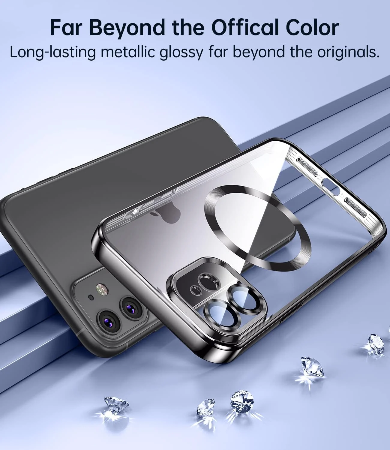 DL3 Mobilak Clear Case for iPhone 12 6.1-Inch with Built-in Camera Lens Protector, Slim Luxury Plating Edge Soft TPU Cover Protective, Transparent Case for Women Girls Men - Black