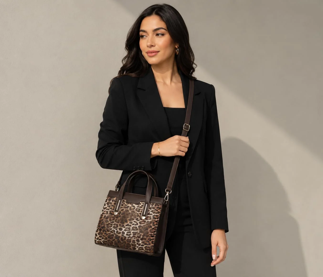 Mobigon Elegant Women’s Handbag with Shoulder Strap, Textured Leather Baguette Purse with Gold Clasp, Magnetic Snap & Zipper Compartments, Structured Top Handle Bag for Work & Daily Use - Tiger 3