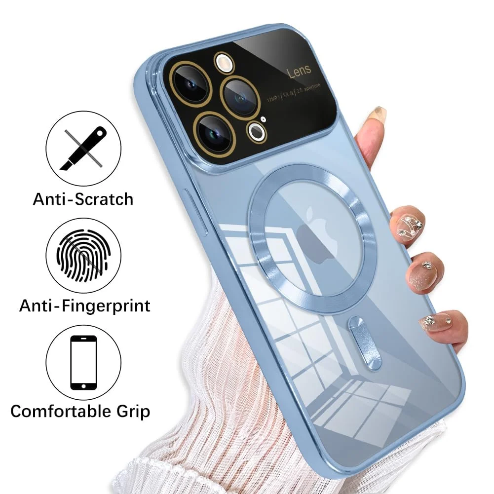 DL3 Mobilak Clear MagSafe-Compatible Magnetic Case for iPhone 14 Pro 6.1 Inch with Camera Protection and Shockproof Design - Blue