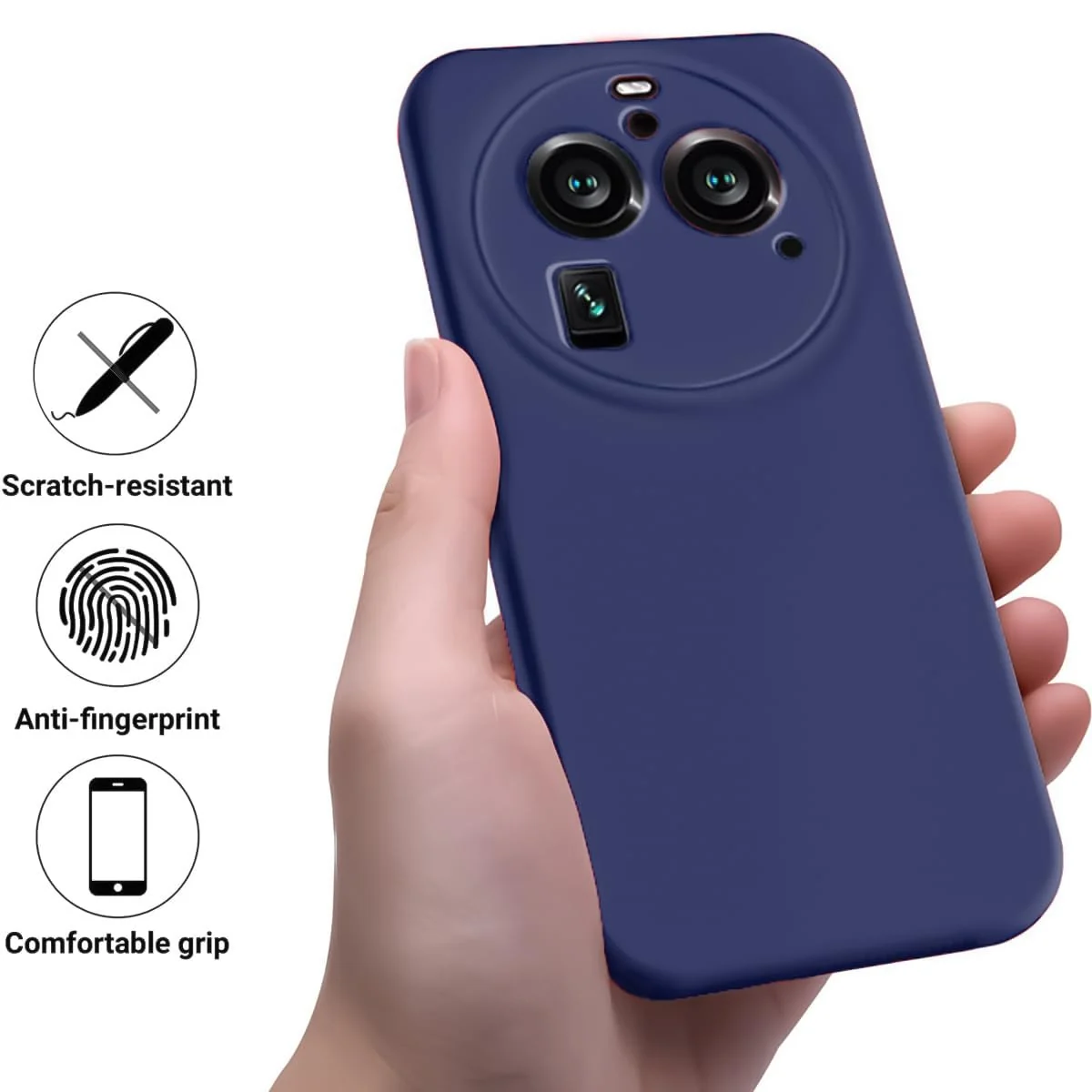 DL3 Mobilak Liquid Silicone Protective Case with Soft Microfiber Lining with Full Camera Protection for OPPO Find X6 Pro - Blue 2