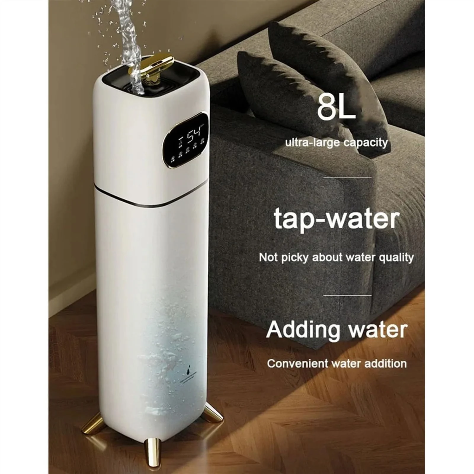 Mobigon Humidifiers for Bedroom Large Room - 8L Air Humidifier with Essential Oil Diffuser, Top Fill Cool Mist for Home Bedroom Baby Nursery Whole House Office Plant - White Gold