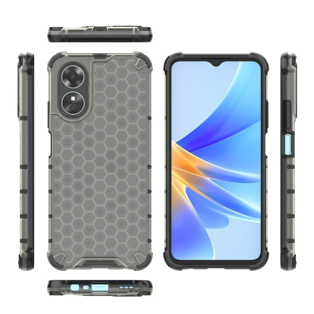 DL3 Mobilak Honeycomb Protective Case for OPPO A17 / OPPO A17K, Shock-absorbing protection, Transparent design, Slim, lightweight profile - Black