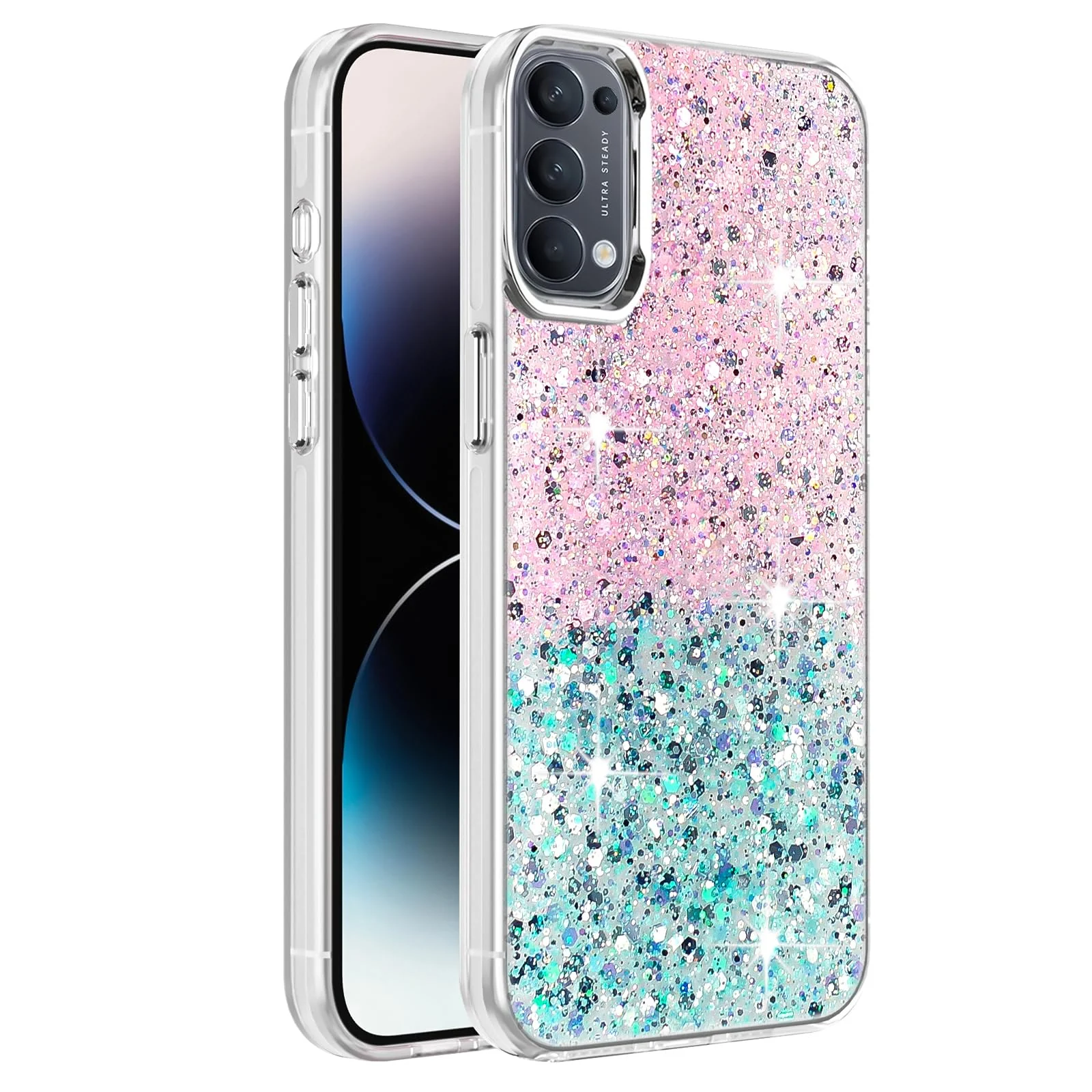 Reno 5 4G — DL3 Mobilak Glitter Protective Case for Reno 5 4G, Supports wireless charging, Camera protection, Shock-absorbing protection