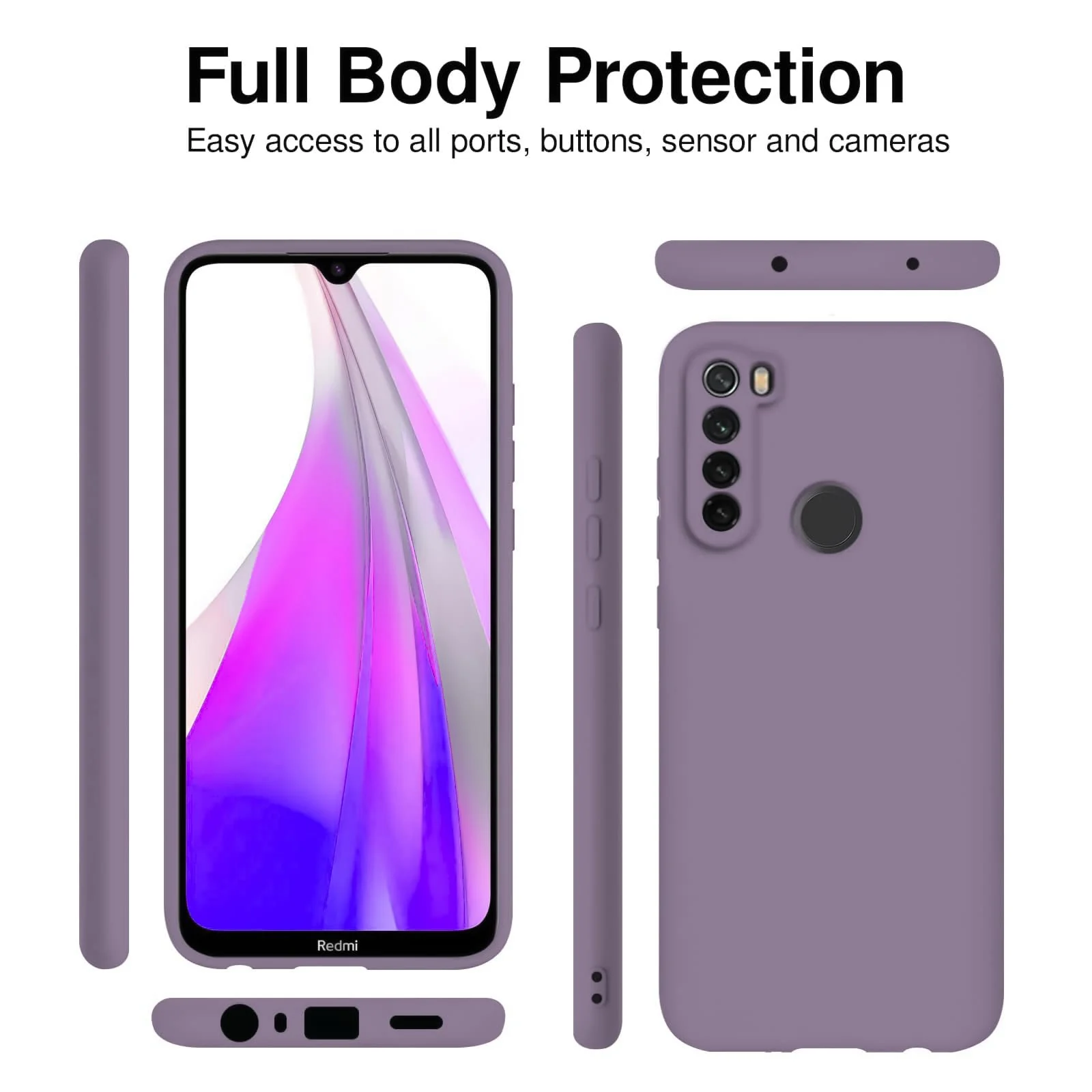 DL3 Mobilak Silicone Protective Case for Xiaomi Redmi Note 8, Shock-absorbing protection, Scratch-resistant surface, Soft microfiber lining - Lavender