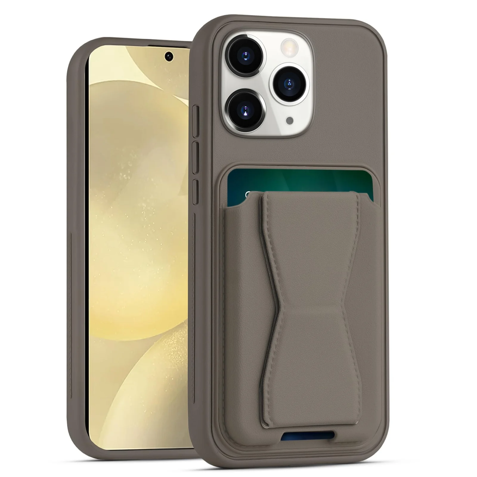 DL3 Mobilak Leather Wallet Case Compatible with iPhone 11 Pro 5.8-Inch, Leather Back Cover With TPU Frame, Shockproof Protective Phone Case with Card Holder Stand - Titanium