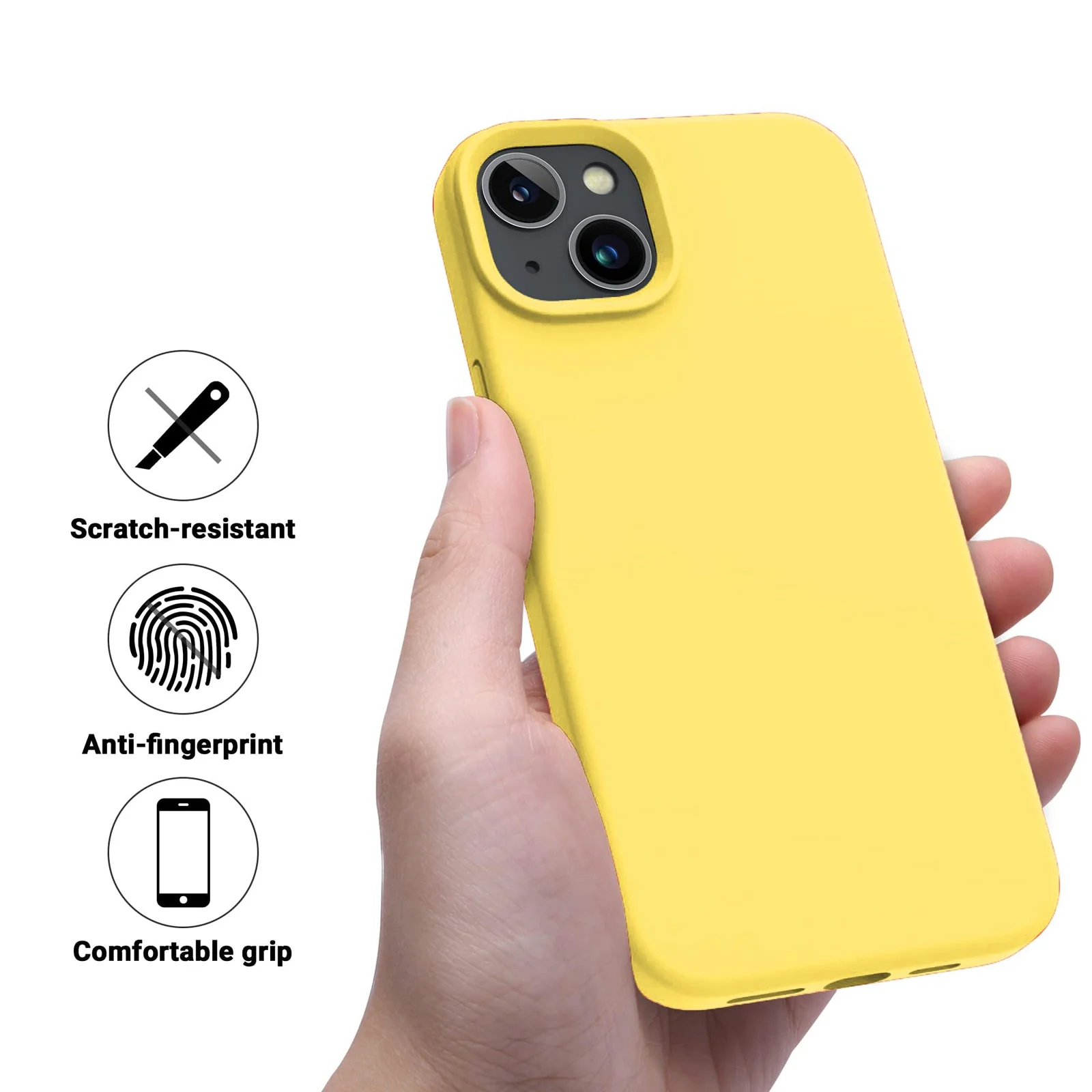 DL3 Mobilak Liquid Silicone Protective Case for iPhone 13 / iPhone 14 with Camera Protection and Microfiber Lining - Light Yellow