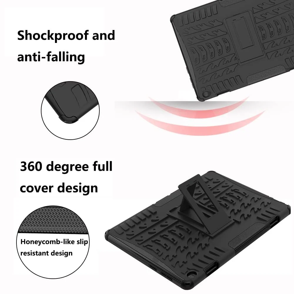DL3 Mobilak Case For Lenovo Tab M10 HD TB-X505 / TB-X605 10.1-inch tablet, Hybrid Rugged Armor Heavy Duty 2 in 1 TPU + PC Combo Dual Layer Shockproof Case with Kickstand - Black
