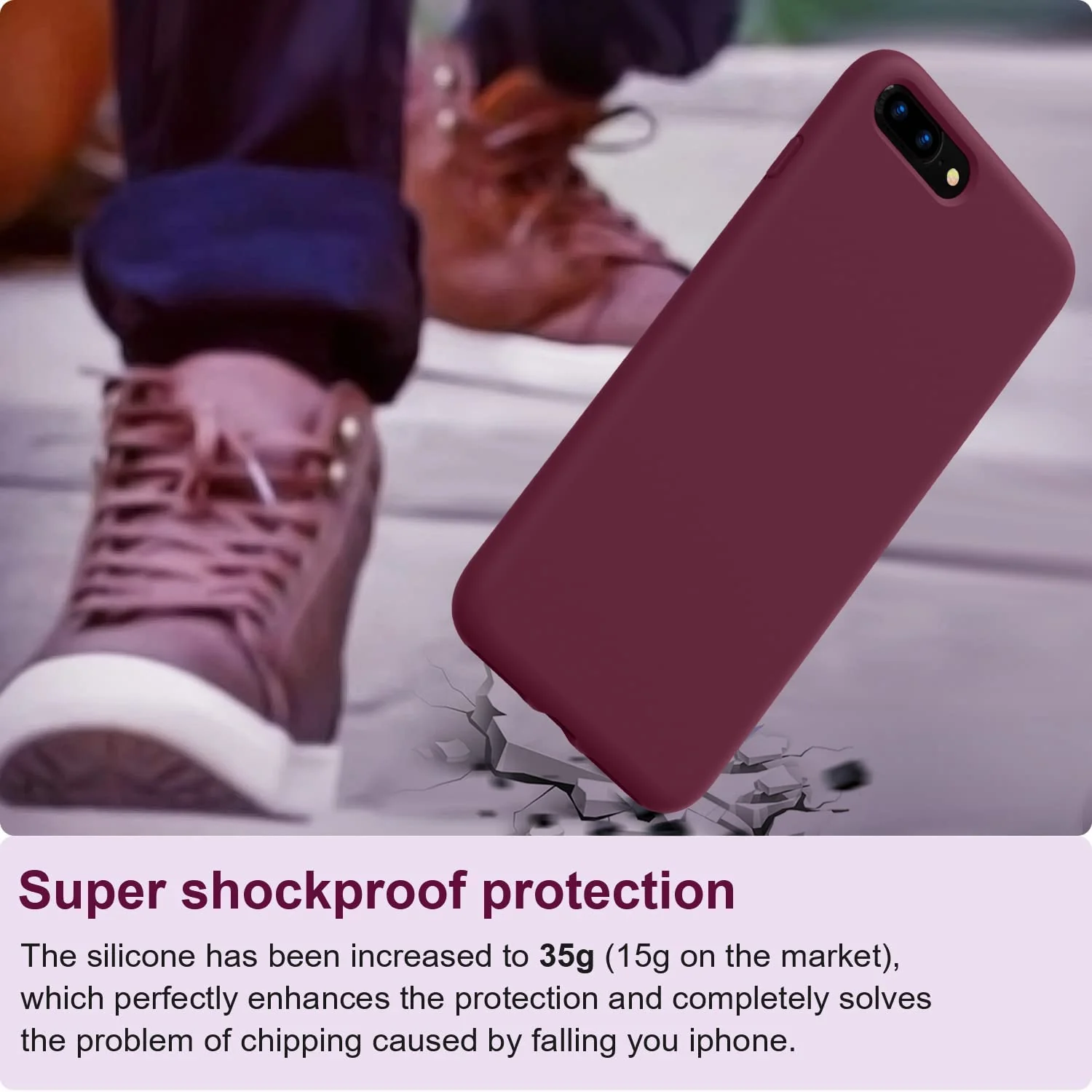 DL3 Mobilak Liquid Silicone Protective Case with Soft Microfiber Lining for iPhone 7 Plus / iPhone 8 Plus - Wine Red