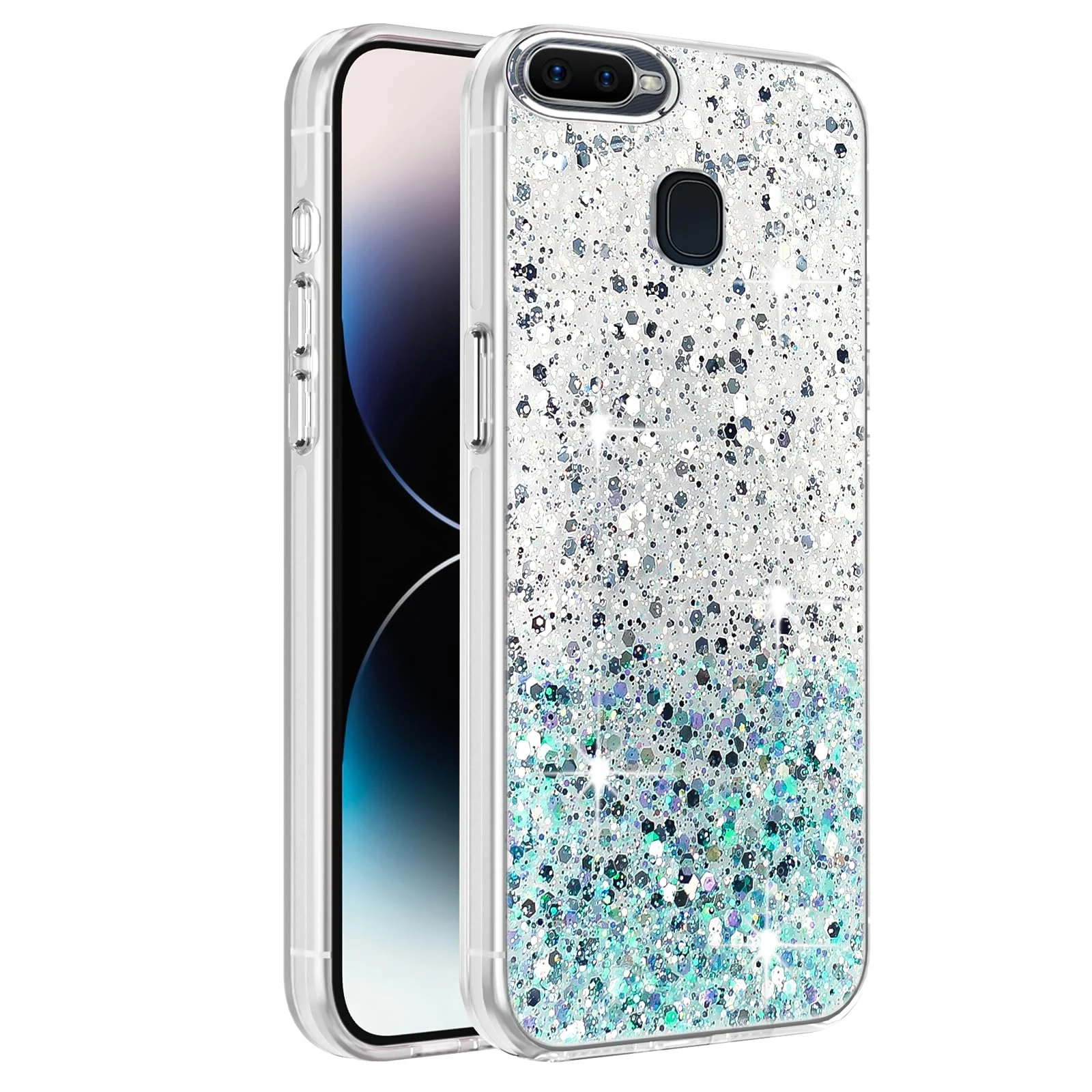 DL3 Mobilak Glitter Rhinestone Protective Case for OPPO F9 / F9 Pro / A5 / A5S / A12 / A7 with Shockproof Design - White Green