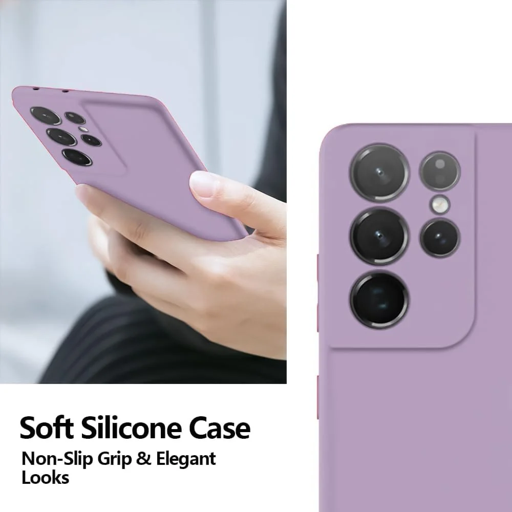 DL3 Mobilak Silicone Protective Case for Samsung Galaxy S21 Ultra 5G, Shock-absorbing protection, Scratch-resistant surface, Soft microfiber lining - Laveder