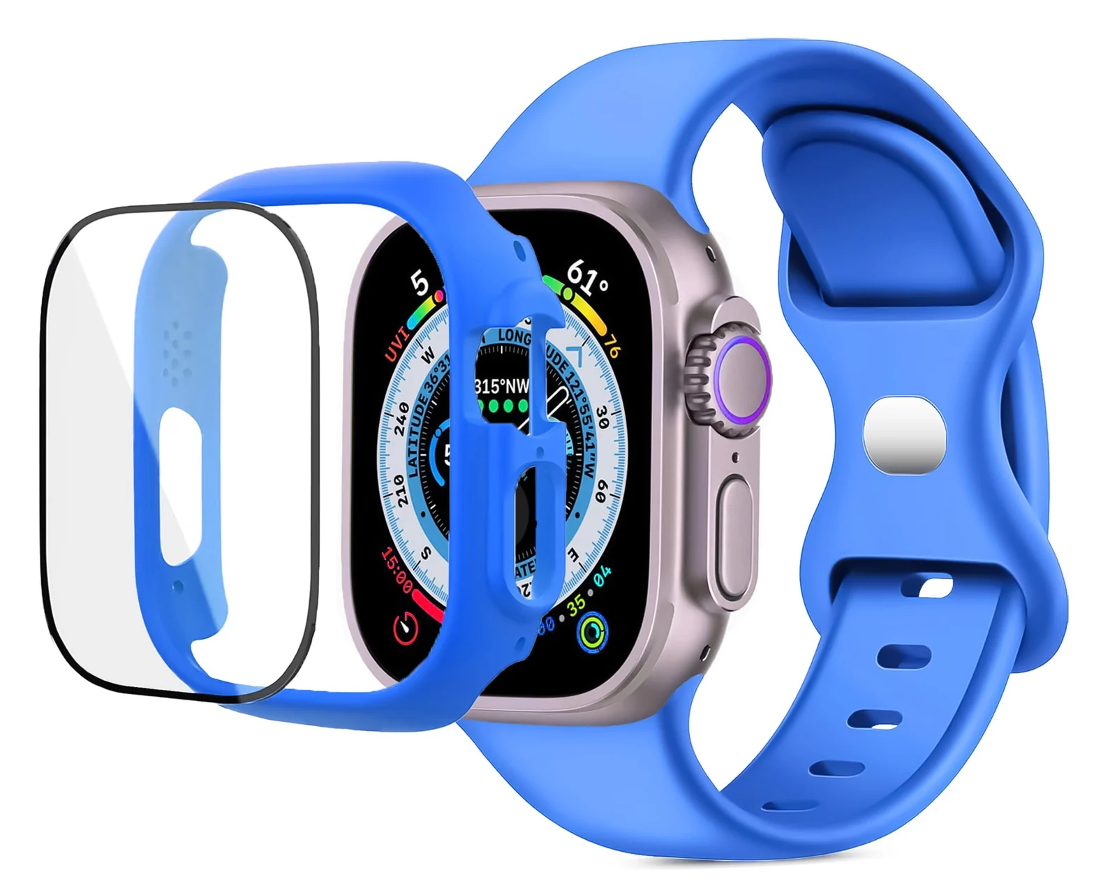 Dl3 Mobilak Band with Case For Apple Watch Ultra/Ultra 2 49MM,Adjustable Silicone Sport Wristband Replacement, Strap With Cover Built-in Glass Screen Protector for iWatch Ultra 49MM (Light Blue)