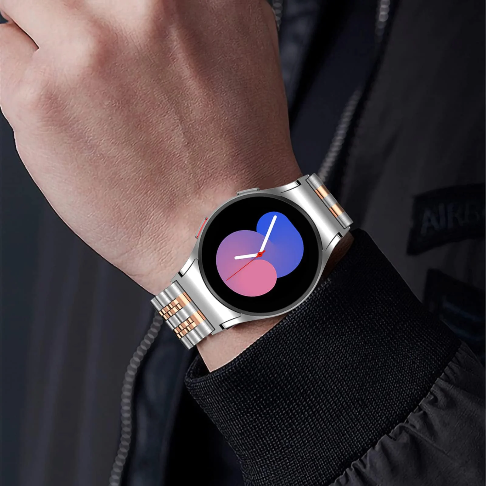 DL3 Mobilak Metal Band 20MM Strap for Samsung Gear Sport, Watch 4/5/5 Pro, S2 Classic, Active 2 40mm 44mm, Amazfit GTS 3/4/4 Mini, Bip 3/Pro/U, GTS 2 Mini/2e - Silver & Rose Gold