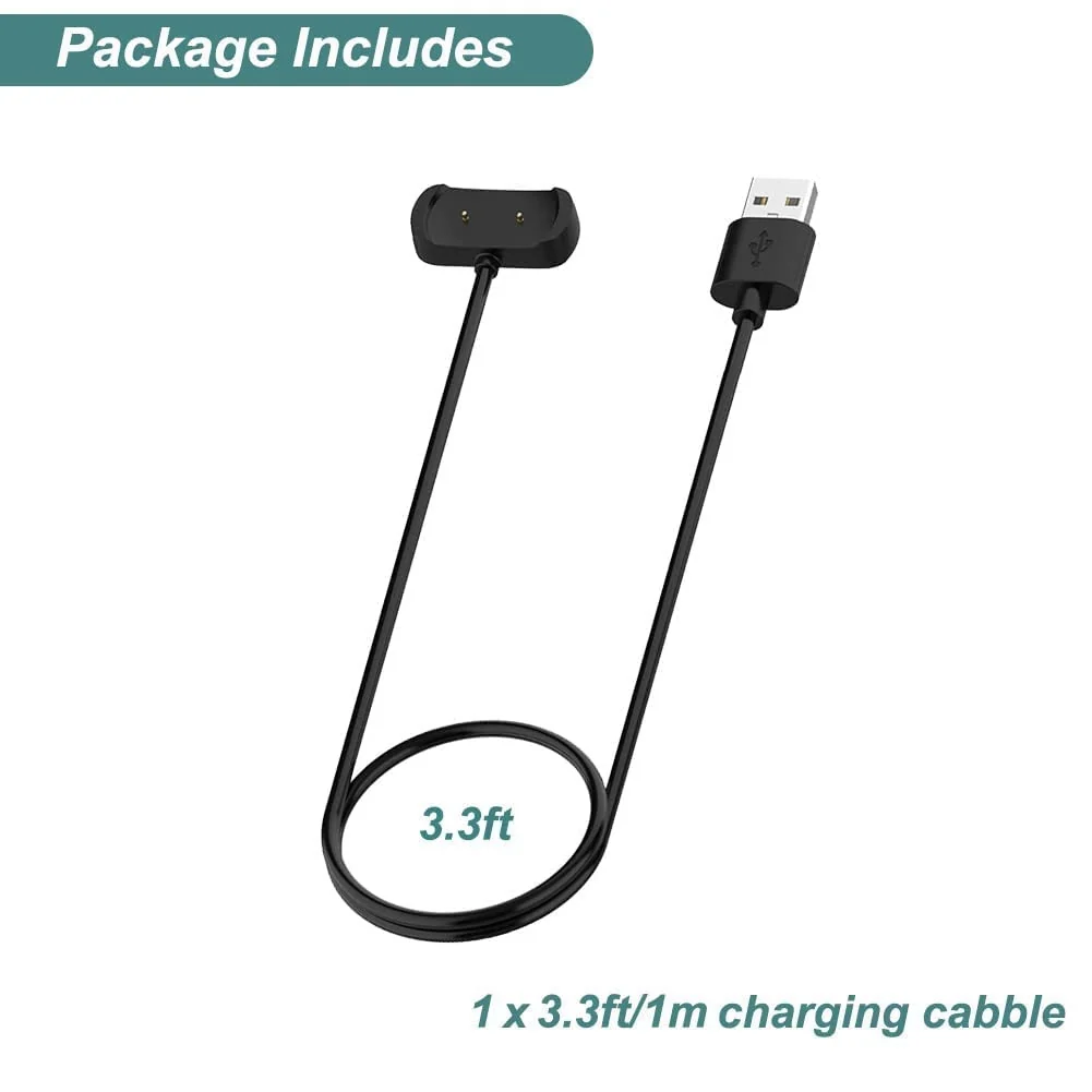 DL3 Mobilak Charger Cable for Amazfit GTS 4 Mini, GTS 2 Mini, GTS 2, GTS 2e, GTR 2, GTR 2e, T-Rex Pro, Bip 3, Bip U, Zepp E/Z, USB Charging Cable Dock Cord 1M - Black