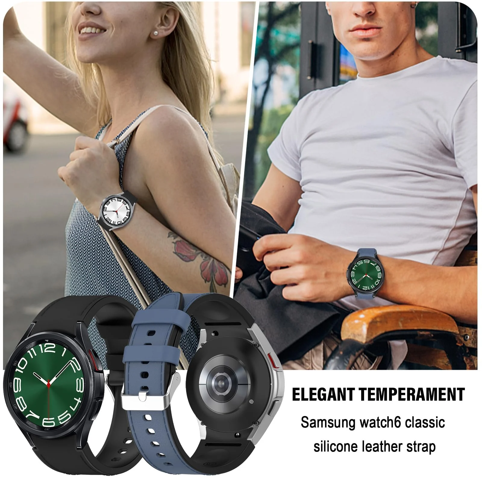 DL3 Mobilak No Gap Leather silicone Bands Compatible with Samsung Galaxy Watch 6 5 4 40mm 44mm, Galaxy Watch 5 Pro Band 45mm/ Watch 6 4 Classic Band 42mm 46mm 43mm 47mm Soft Strap - Blue