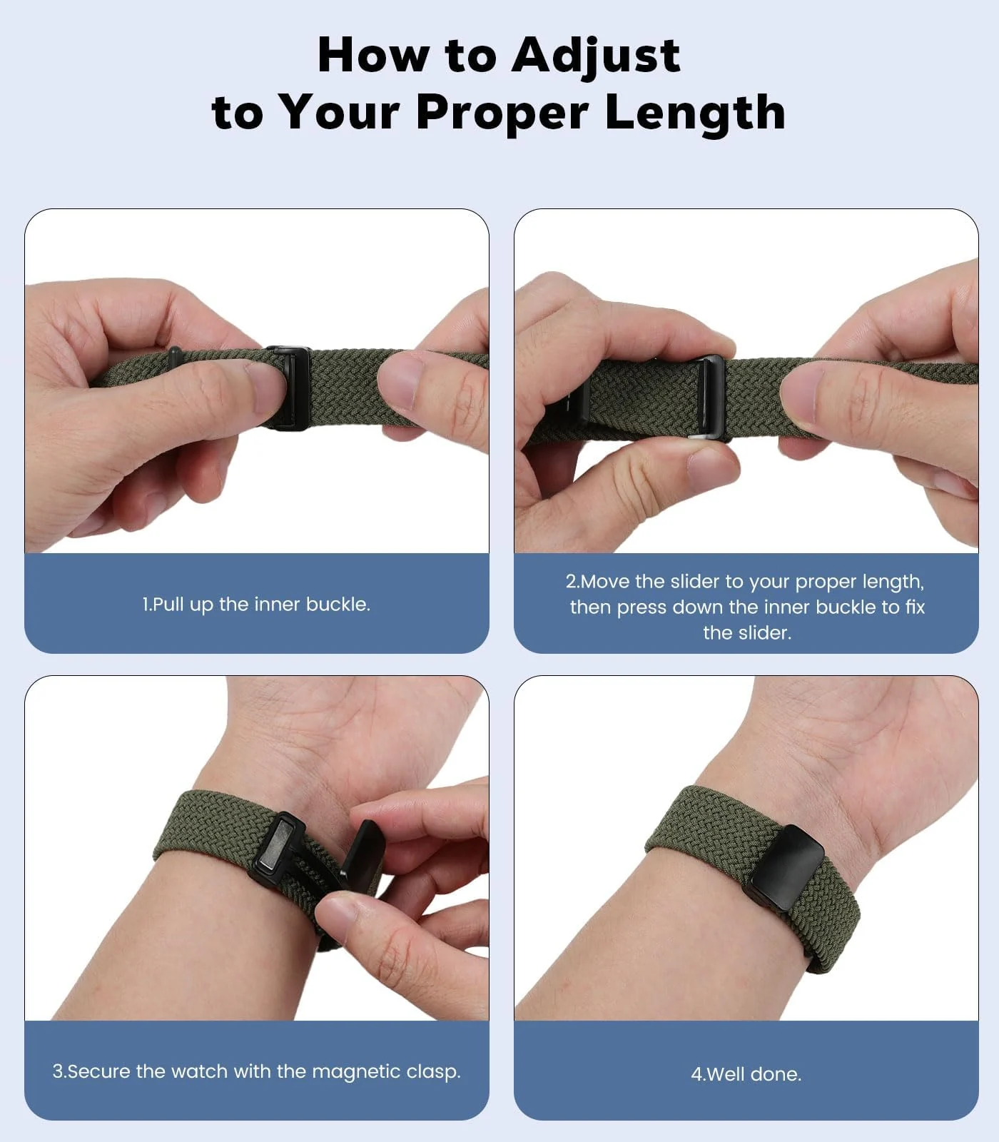 DL3 Mobilak 20mm Magnetic Band for Samsung Galaxy Watch 7/6/5/4/FE Band 40mm 44mm/Galaxy Watch 6/4 Classic Bands 47mm 43mm 46mm 42mm/Watch 5 pro 45mm/3 41mm/Active 2, Stretchy Braided Nylon Magnetic Sport Strap - Green