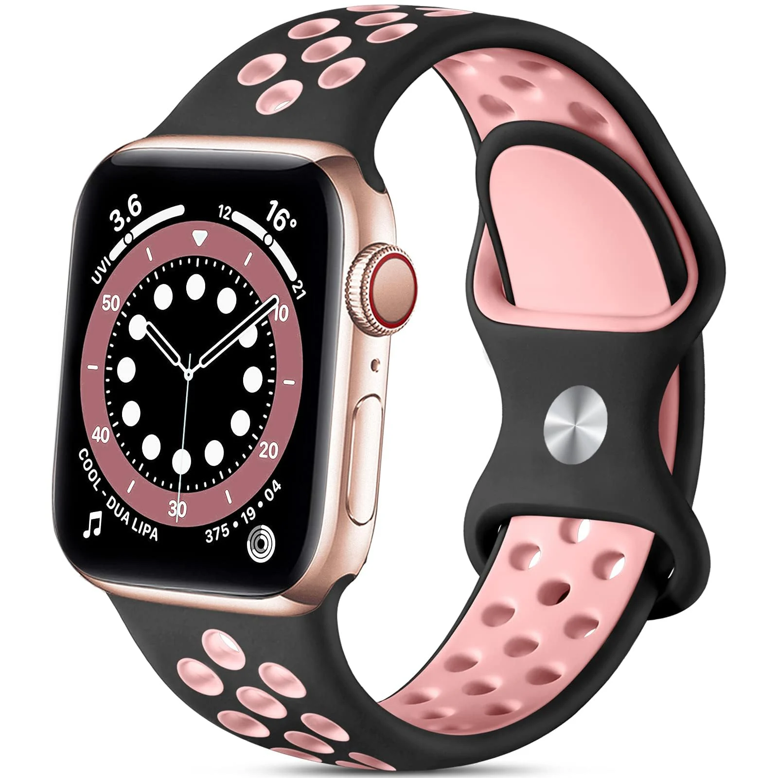 DL3 Mobilak Sport Strap For Apple Watch 49mm 45mm 44mm 42mm 41mm 40mm 38mm, Breathable Silicone Double Hole Band, for iWatch Ultra 2 Series 9 8 7 6 5 4 3 SE (&, 38mm/40mm/41mm) - Black & Pink