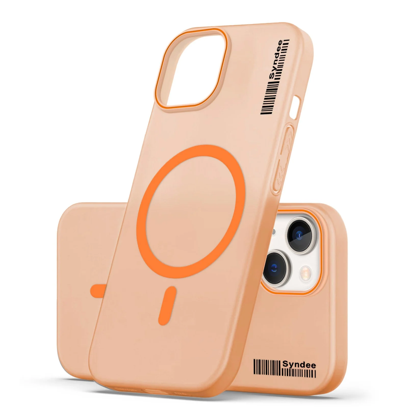 DL3 Mobilak Matte MagSafe-Compatible Magnetic Case for iPhone 15 6.1 Inch with Camera Protection and Ring Holder - Orange