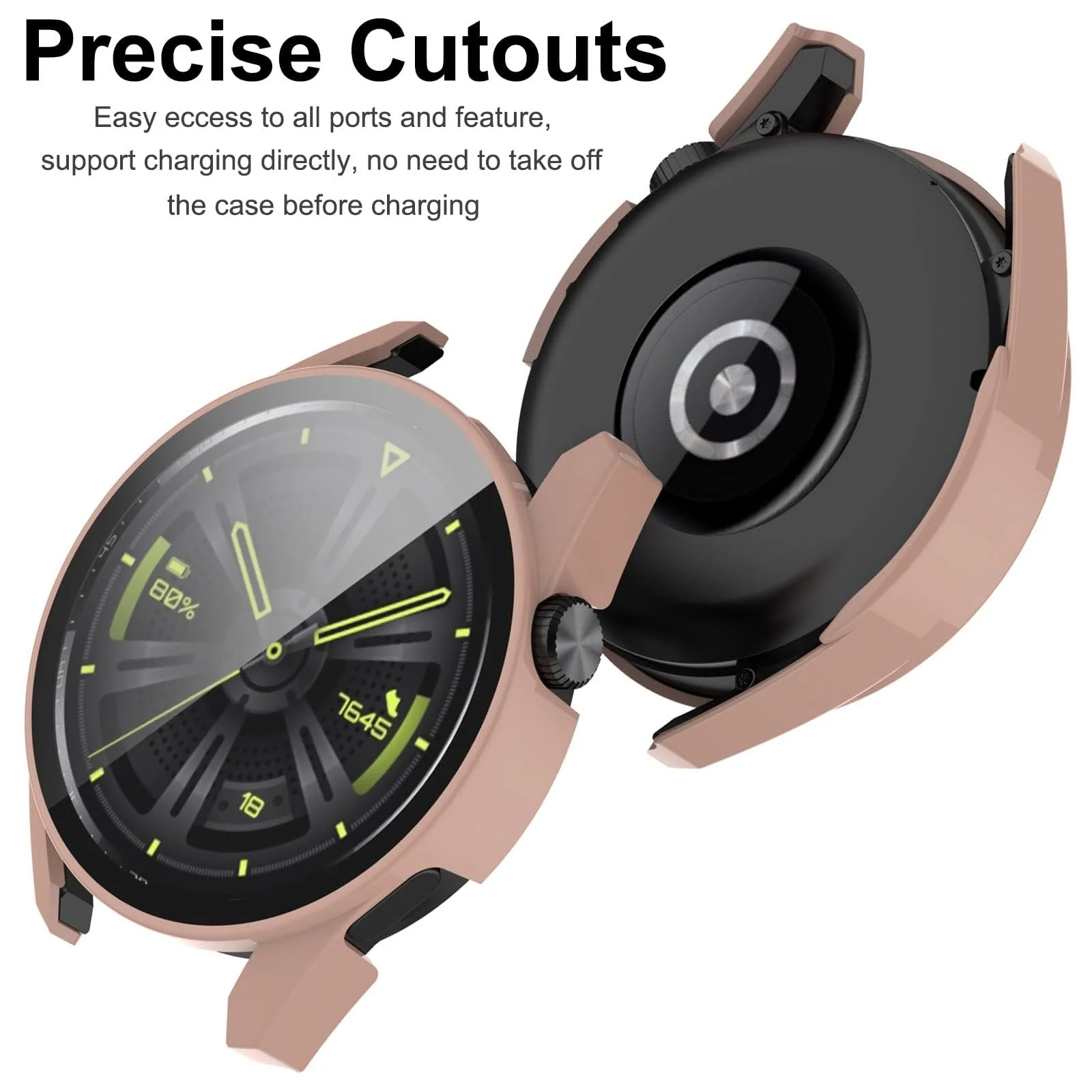 DL3 Mobilak Protective Case Compatible with Huawei Watch GT3 46mm 9H Hardness PC Case Bumper Full Slim Protective Cover with Tempered Glass For Huawei Watch GT 3 46mm - Pink