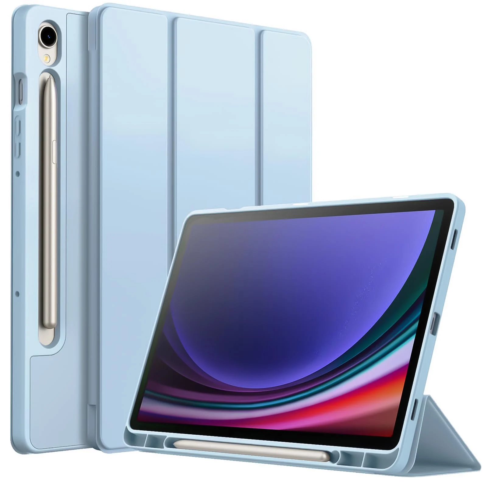DL3 Mobilak Case for Samsung Galaxy Tab S9 11 Inch with S Pen Holder, Soft TPU Tri-Fold Stand Protective Tablet Cover, Support S Pen Charging, Auto Wake/Sleep - Sky Blue