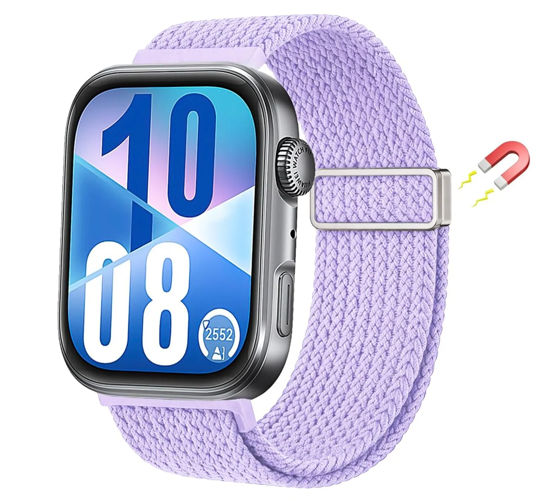DL3 Mobilak Braided Strap for Huawei Watch Fit 4 / Fit 4 Pro/Fit 3 Bracelet, Quick Release Adjustable Nylon Sport Elastic Loop Band, Anti-Slip Magnetic Buckle Stretchy Nylon Strap - Light Purple