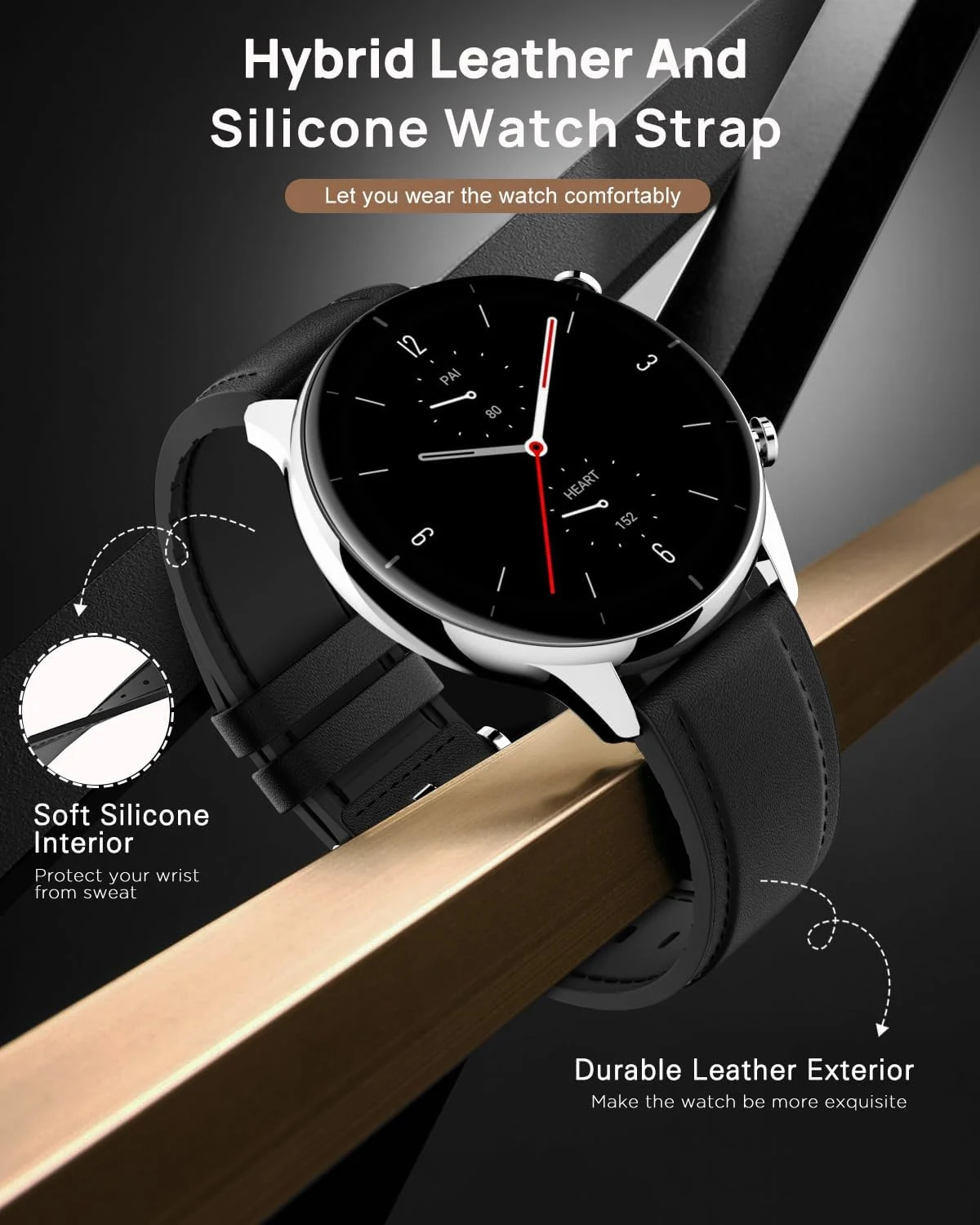 DL3 Mobilak Leather Band 20MM Strap For Samsung Gear Sport/Watch 7/6/5/4/5 Pro 45mm/S2 classic/active 2 40mm 44mm/Amaz fit GTS 2/2e/GTS 3/3 Pro/GTS 4/GTS 2 Mini/3 Mini/4 Mini/Bip 3 Pro (B. ) - Black