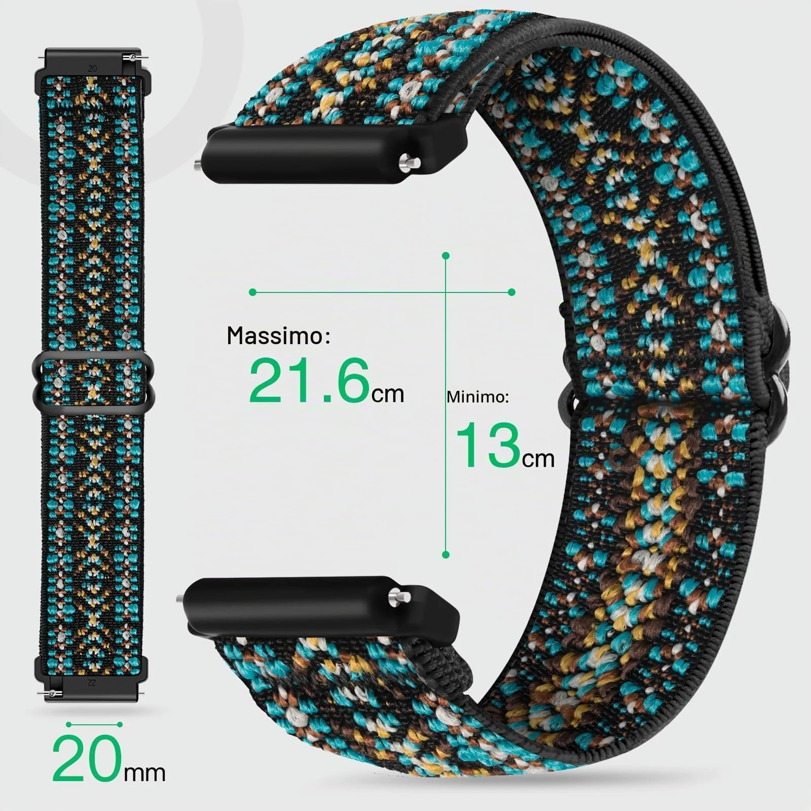 20MM Bnad Nylon Loop For Samsung Galaxy Watch 7/6/5/4 40mm 44mm/Watch 5 Pro 45mm/S2 classic/active 2 40mm 44mm Stretch Strap for Amazfit Active 2/GTS 4/3/3 Pro/2/2e/GTS 4 Mini (Boho Green)